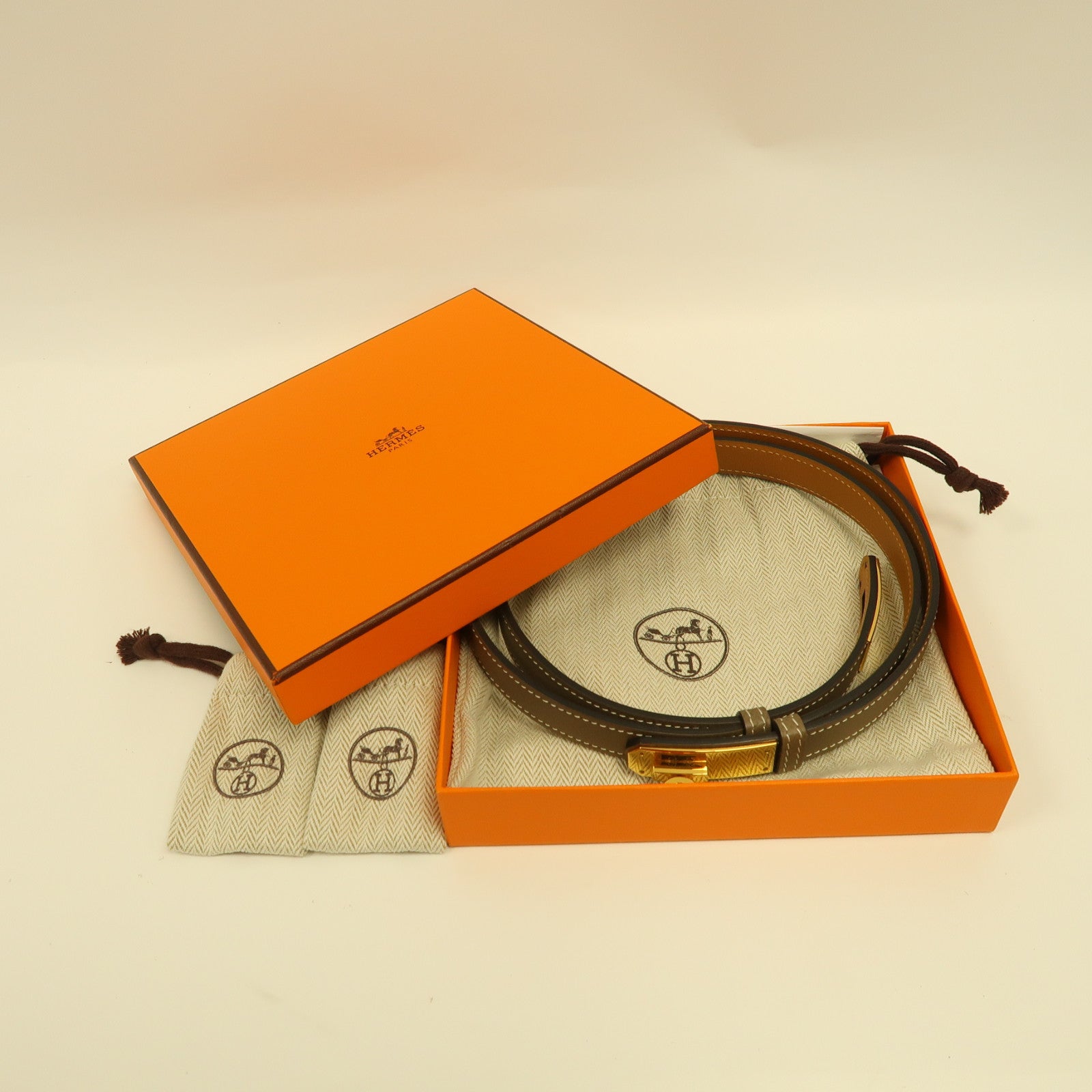 HERMES Epsom皮革Kelly 18 Belt金扣皮帶啡色