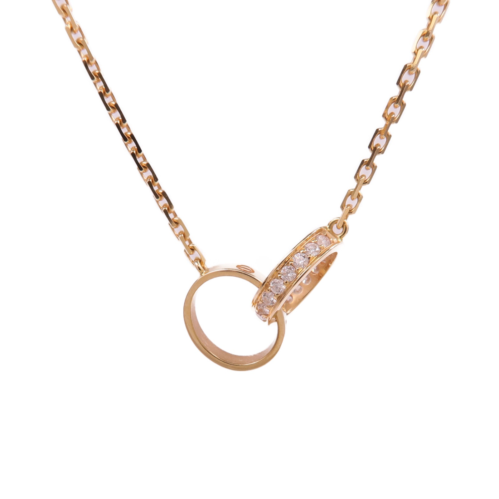 CARTIER 18K玫瑰金Love Necklace Half-Paved鑽石項鍊