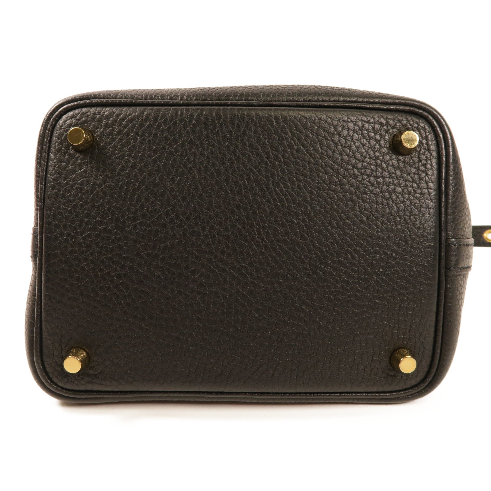 HERMES Clemence皮革Picotin PM手挽袋金扣Noir