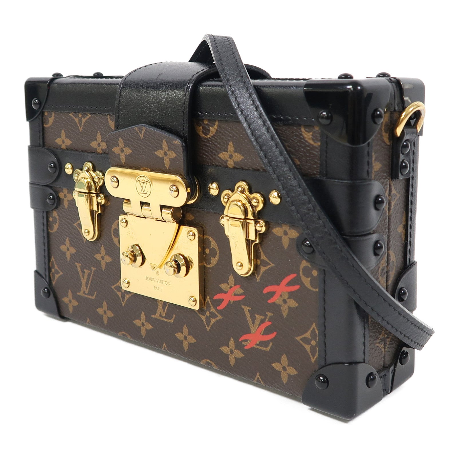 LOUIS VUITTON Monogram Petite Malle金扣肩背袋啡色