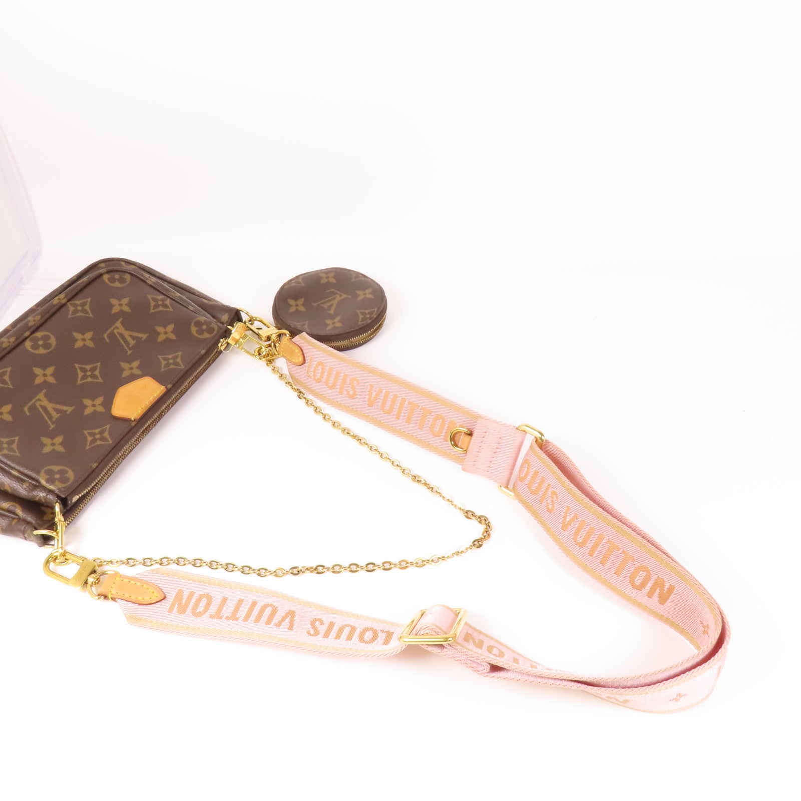 LOUIS VUITTON Monogram Multi Pochette Accessoires金扣手挽肩背兩用袋棕色