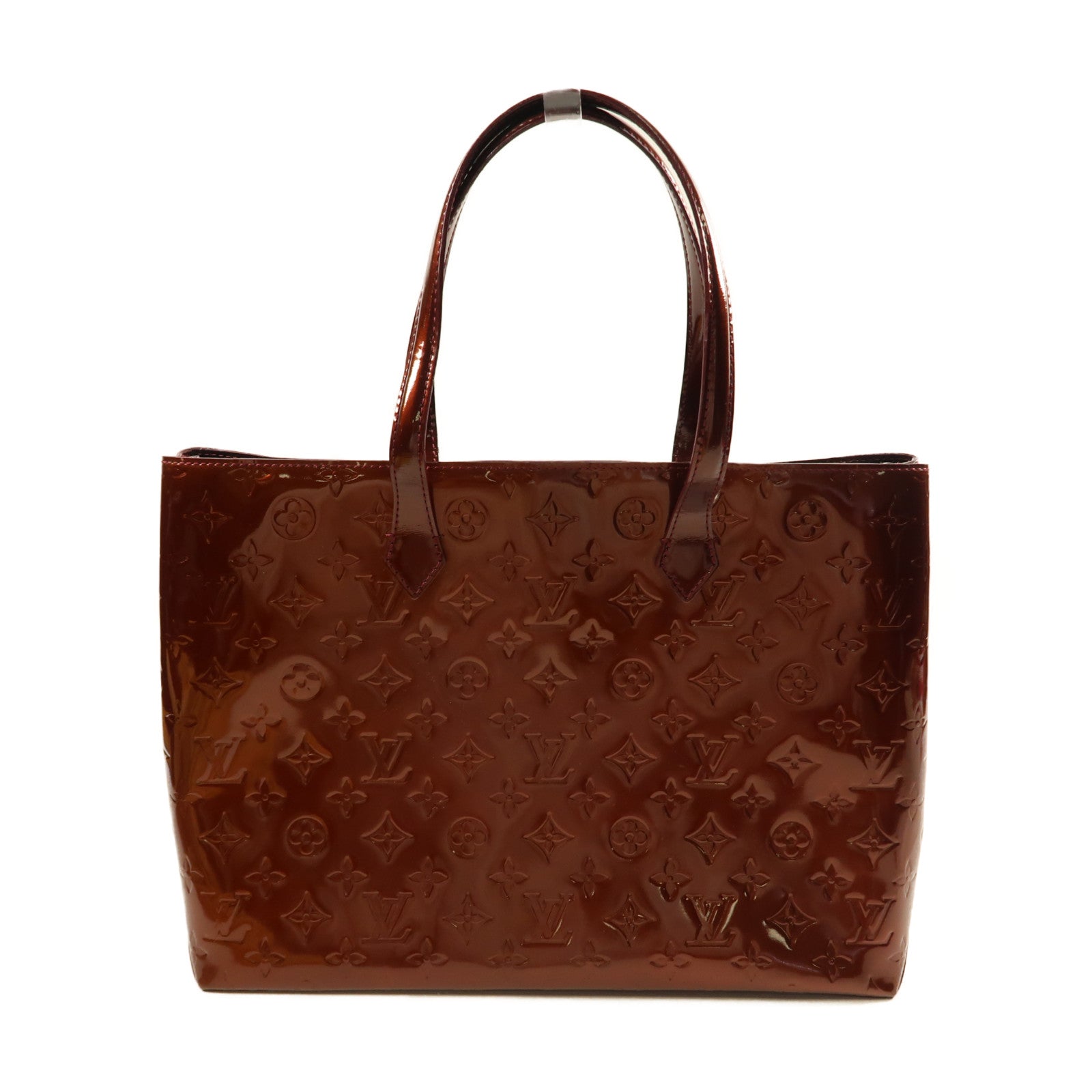 LOUIS VUITTON Monogram Vernis Wilshire GM金扣手挽袋酒紅色