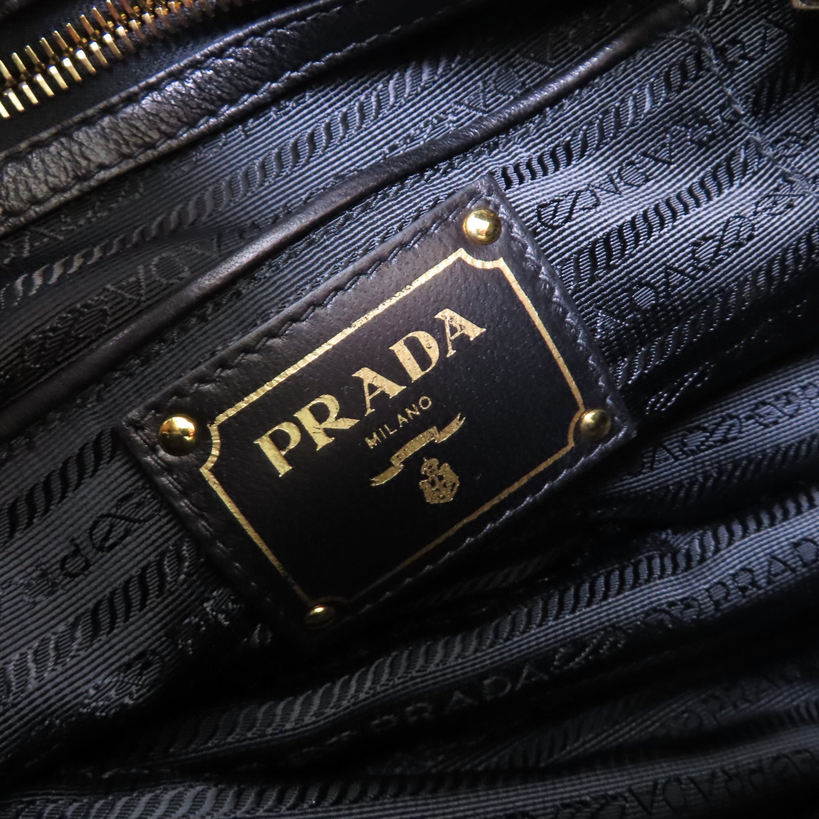 PRADA 羊皮皮革Nappa Gauffre 2Way Shoulder Bag金扣手挽肩背兩用袋黑色