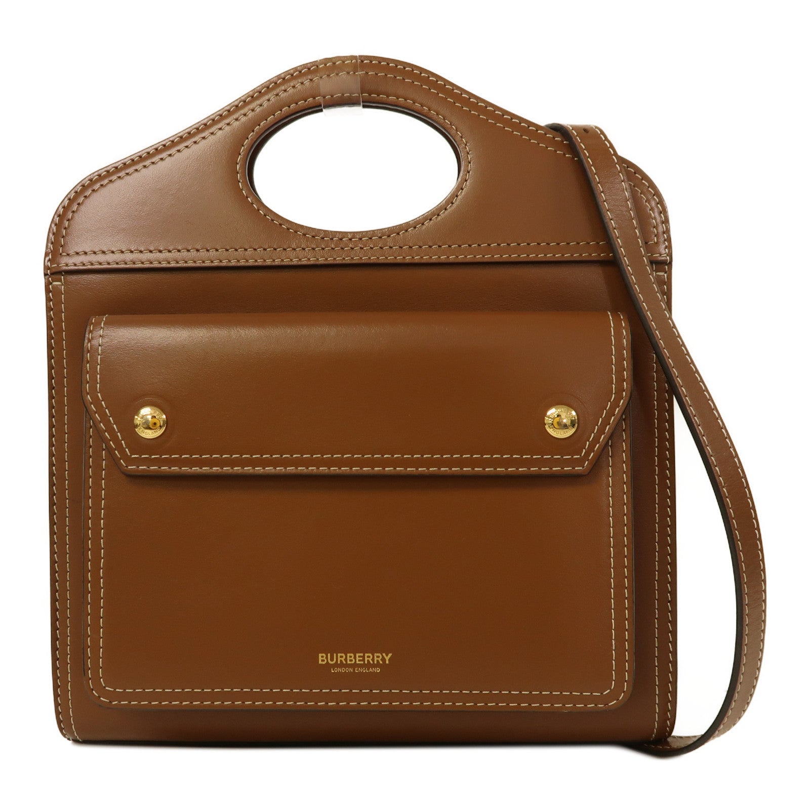 BURBERRY 小牛皮皮革Pocket Bag金扣手挽肩背兩用袋啡色