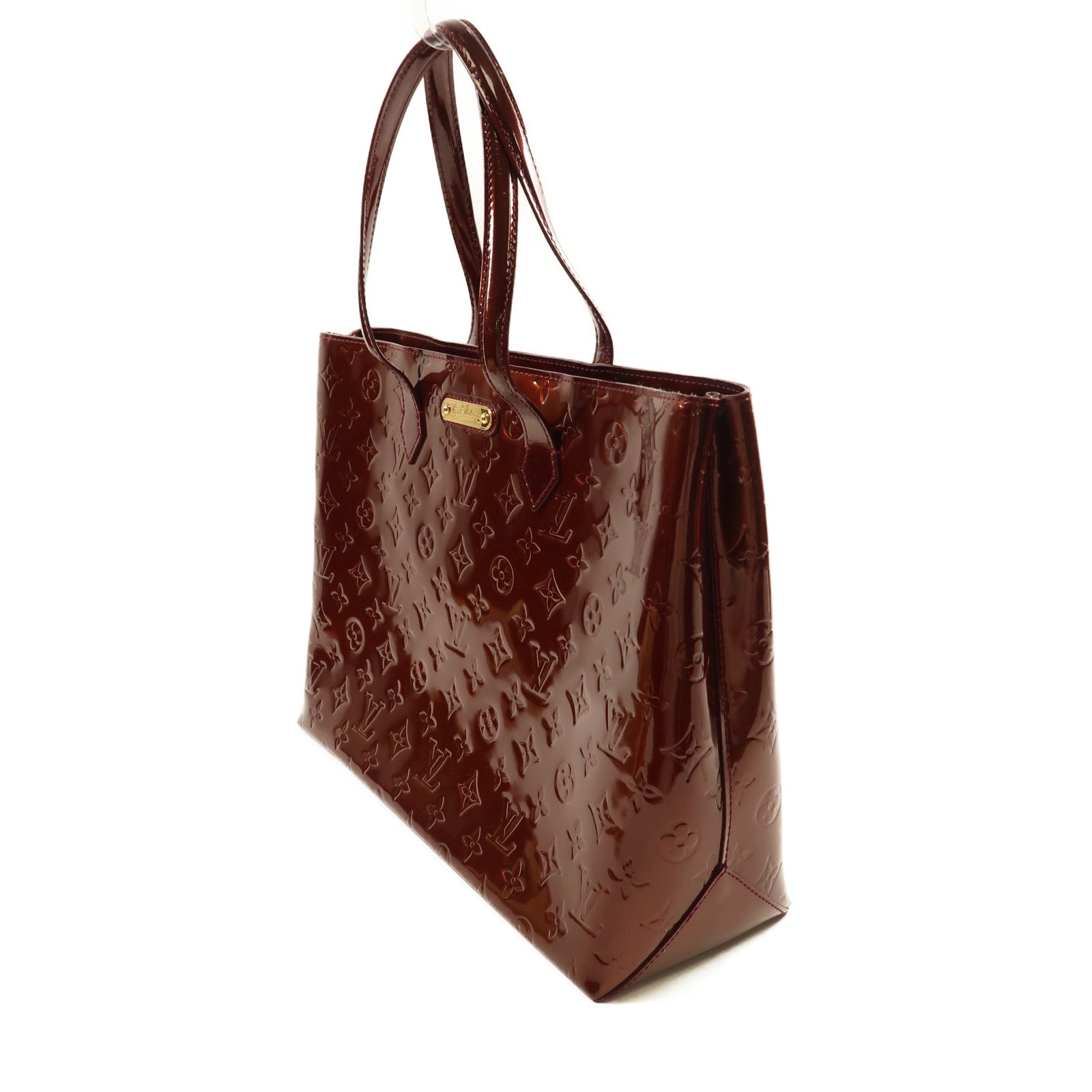 LOUIS VUITTON Monogram Vernis Wilshire GM金扣手挽袋酒紅色