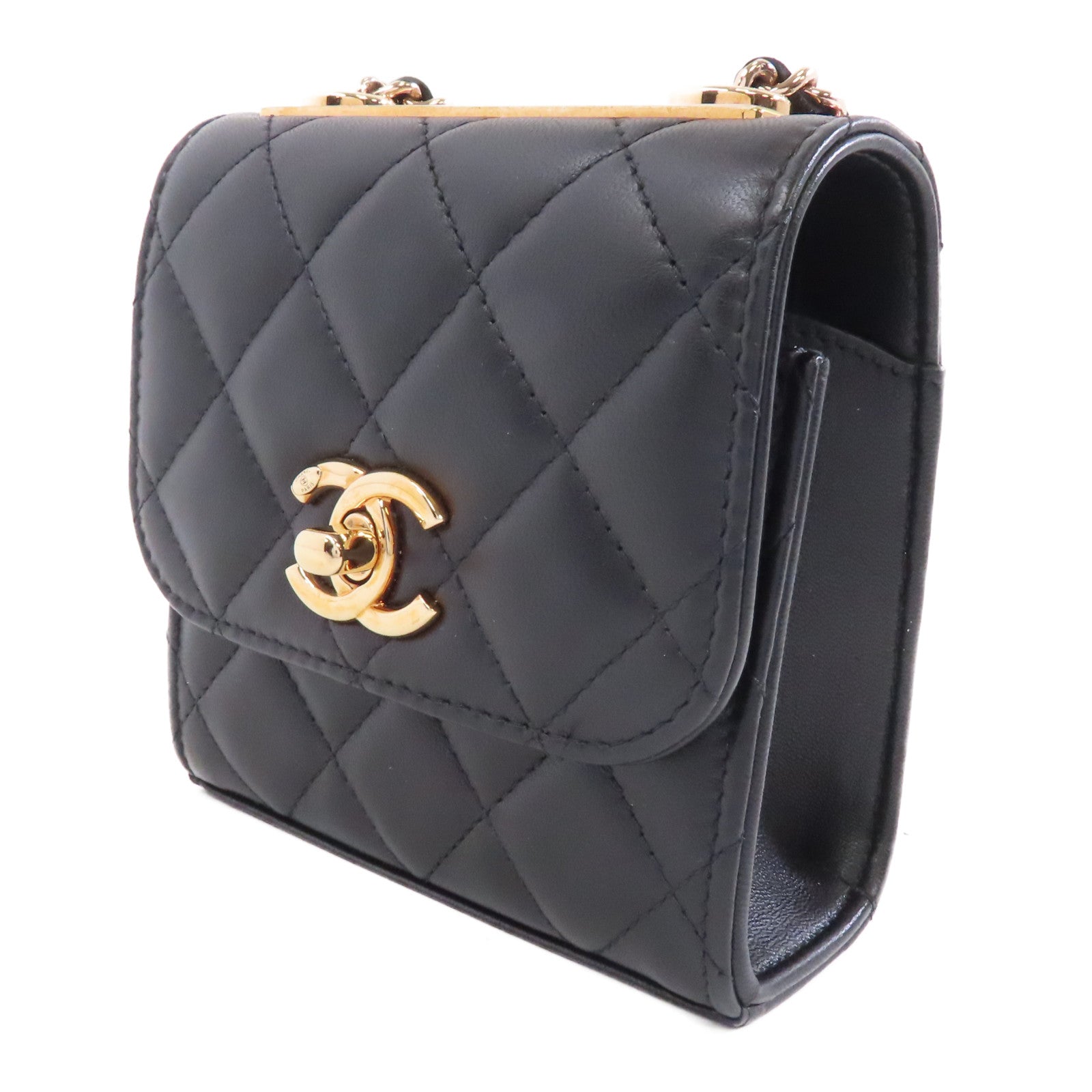 CHANEL 菱格羊皮皮革Trendy CC Mini Bag金扣鏈帶肩背袋黑色