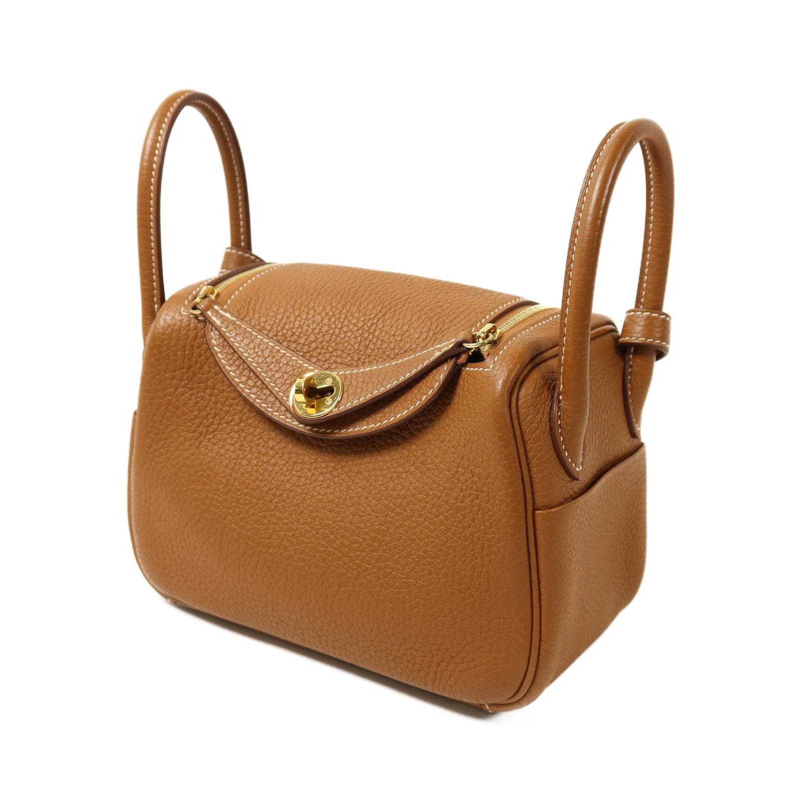 HERMES Clemence皮革Mini Lindy金扣手挽肩背兩用袋Gold
