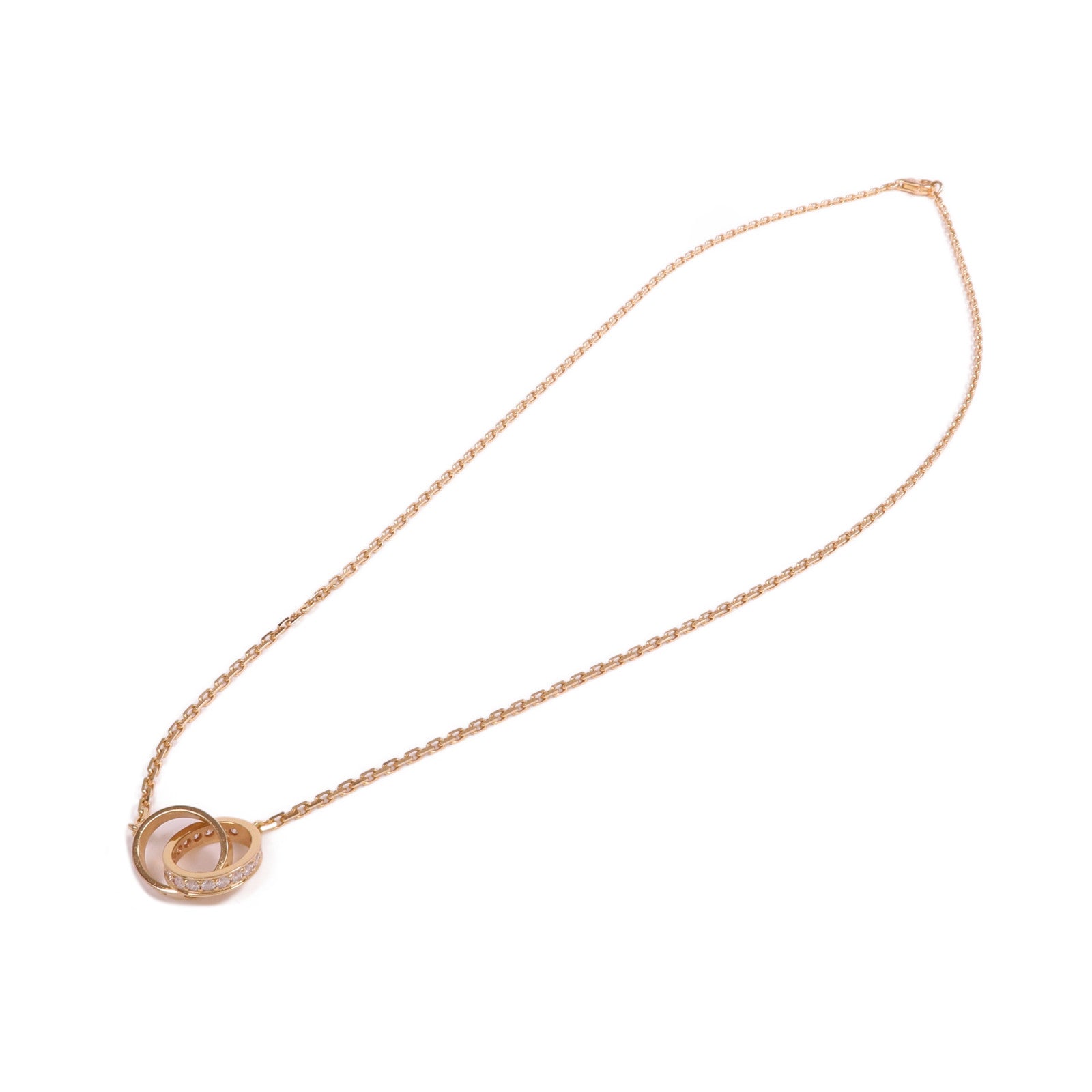 CARTIER 18K玫瑰金Love Necklace Half-Paved鑽石項鍊