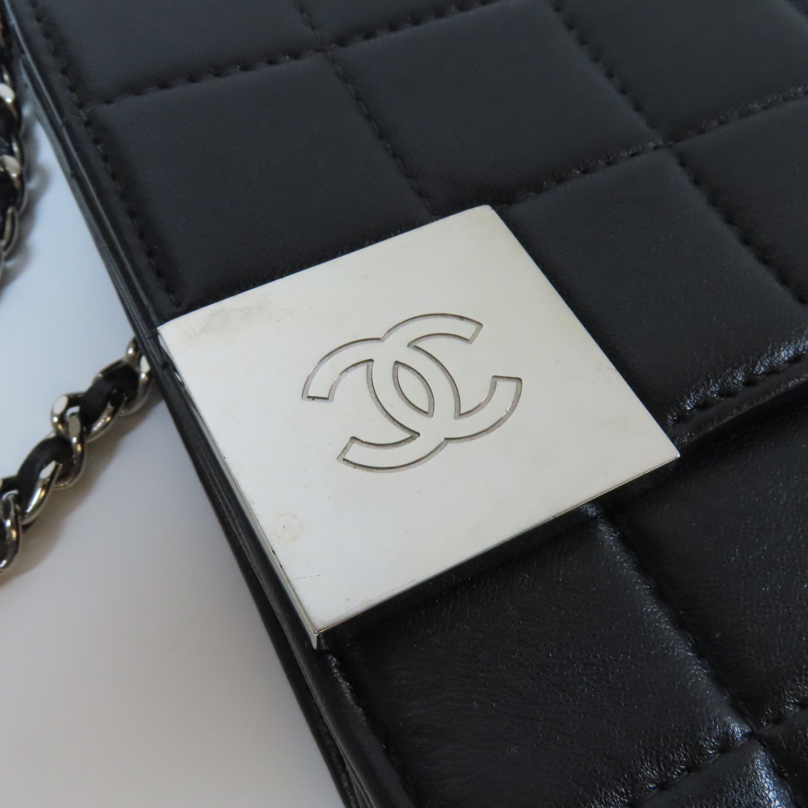 CHANEL 【激減優惠】羊皮皮革Chain Shoulder Bag銀扣鏈帶肩背袋黑色