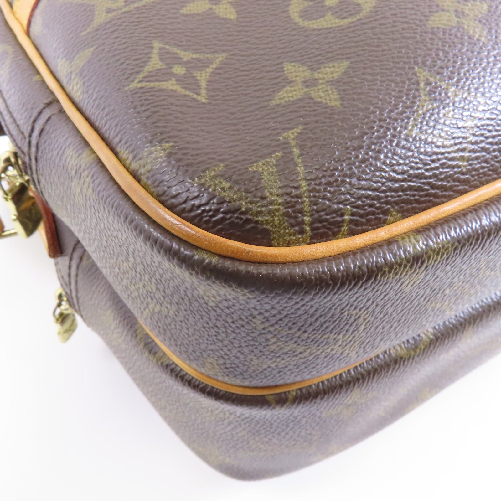 LOUIS VUITTON Monogram Reporter PM金扣肩背袋棕色