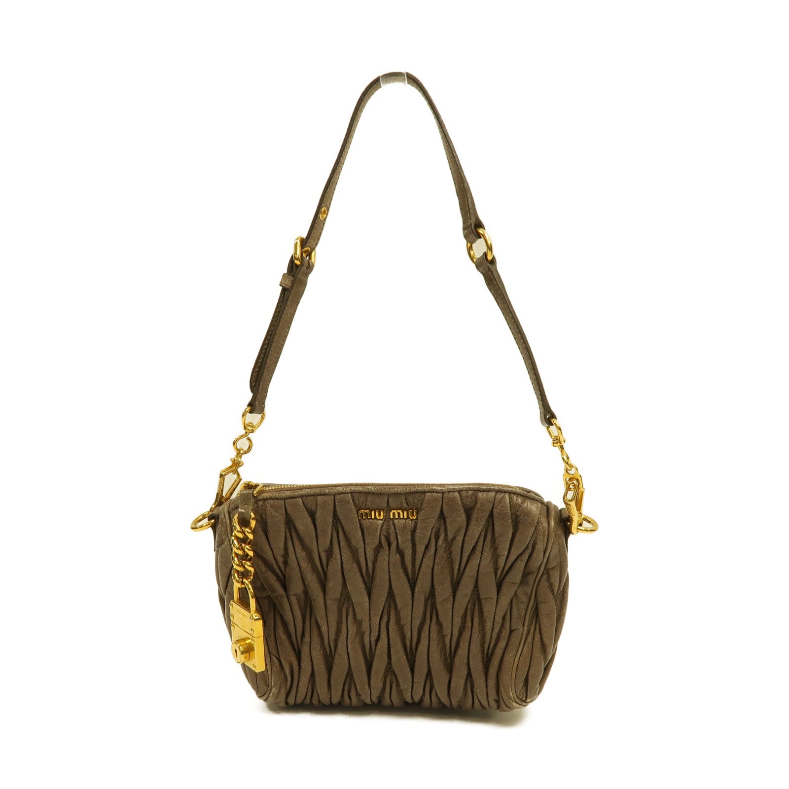 Miu Miu 牛皮皮革Shoulder Bag金扣肩背袋灰色