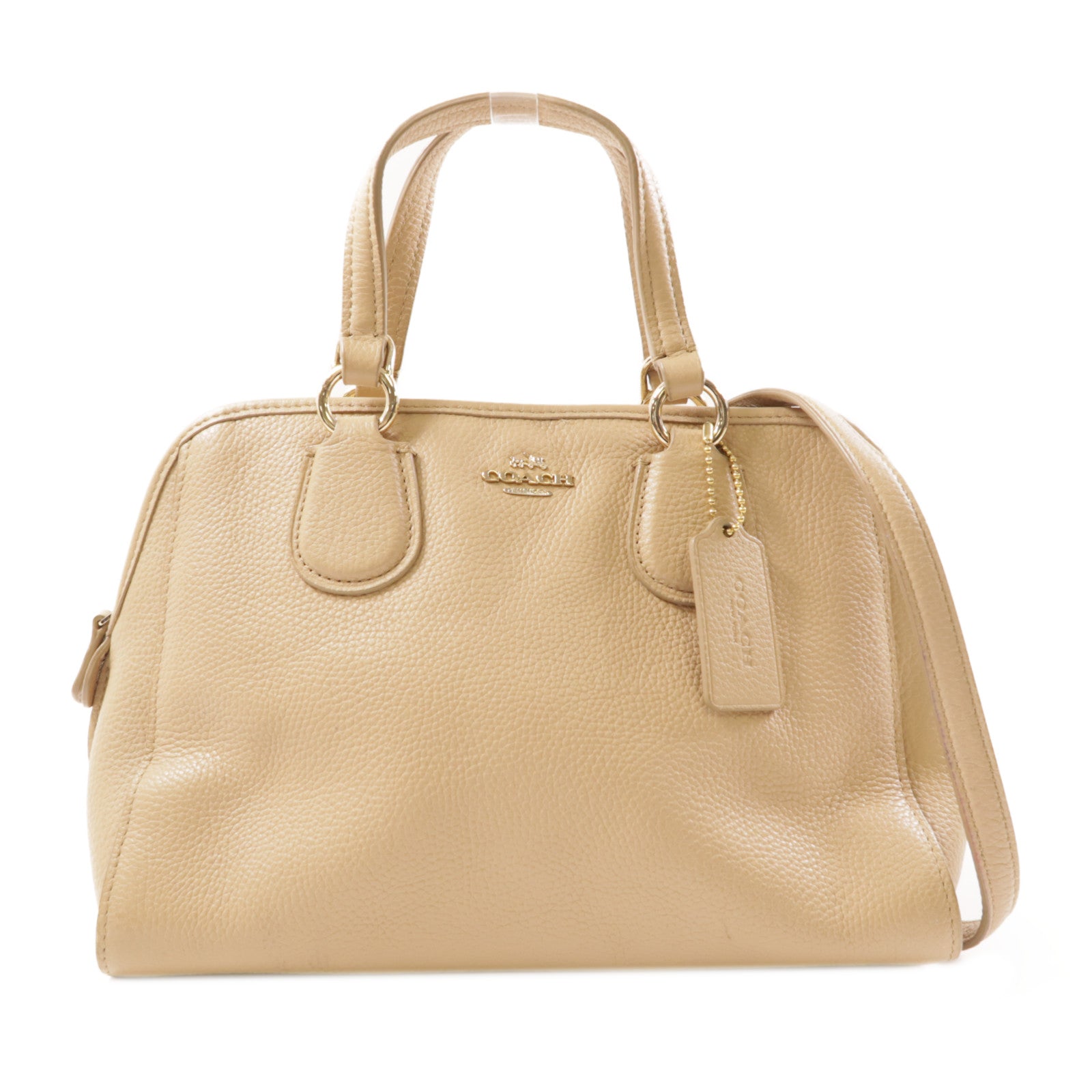 COACH 牛皮皮革Shoulder Bag金扣手挽肩背兩用袋米色