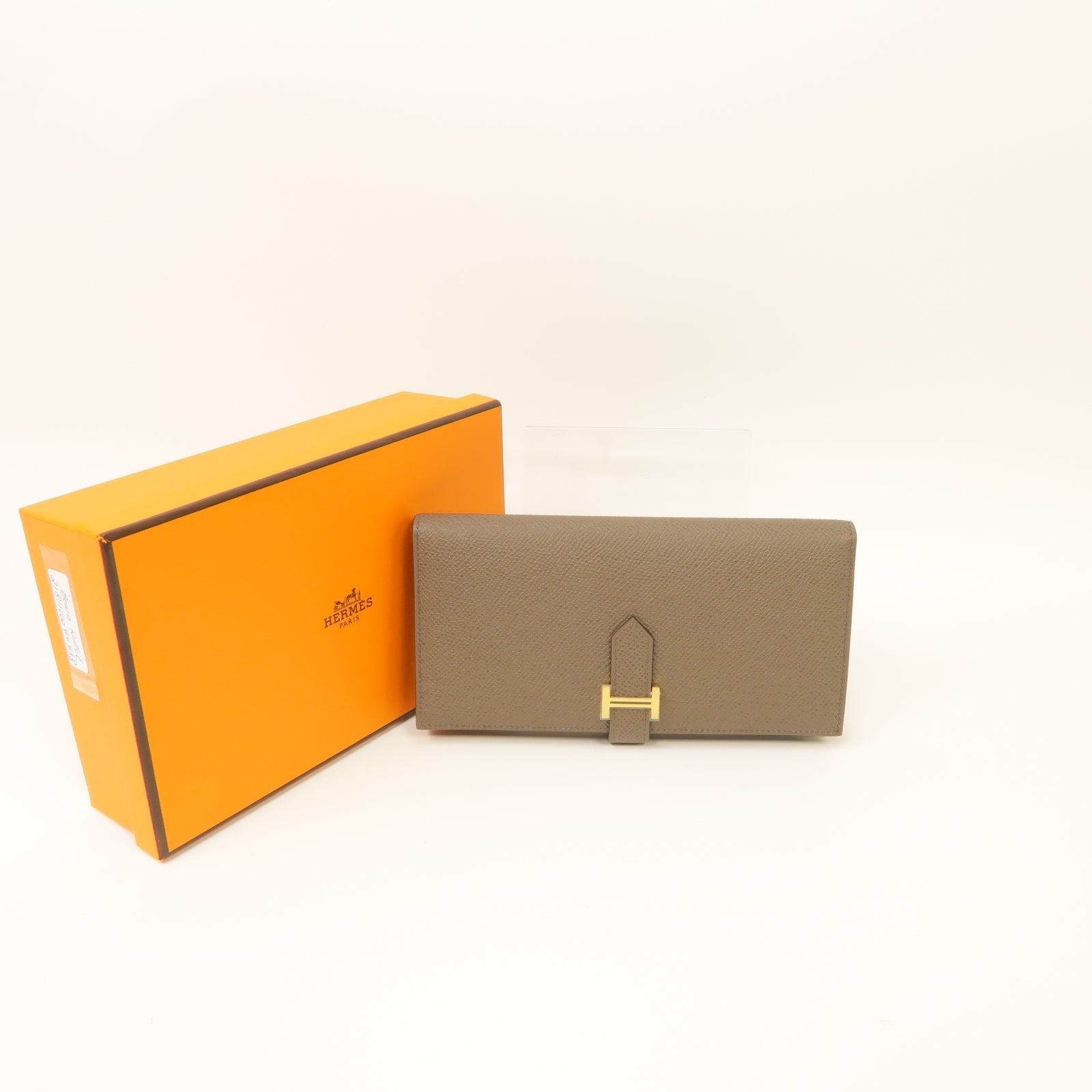 HERMES Epsom皮革Bearn Wallet金扣長錢包灰色