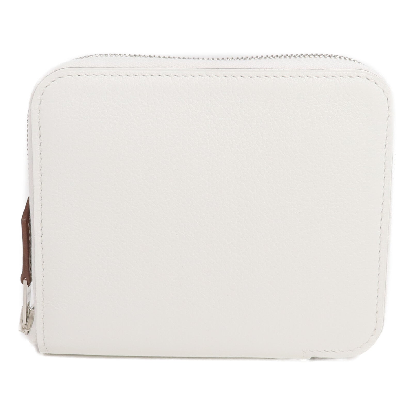 HERMES Evercolor皮革Silk In Compact Wallet銀扣錢包New White