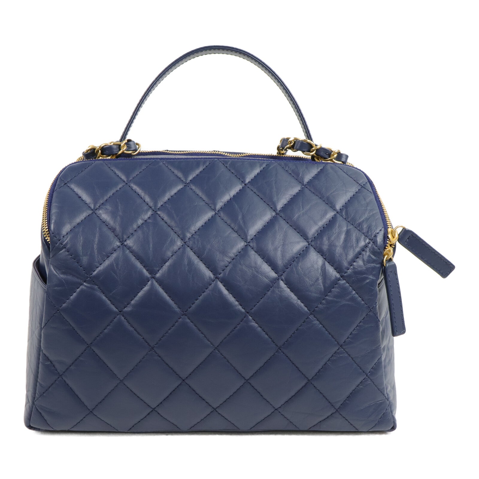 CHANEL 牛皮皮革Bowling Bag鏈帶手挽肩背兩用袋