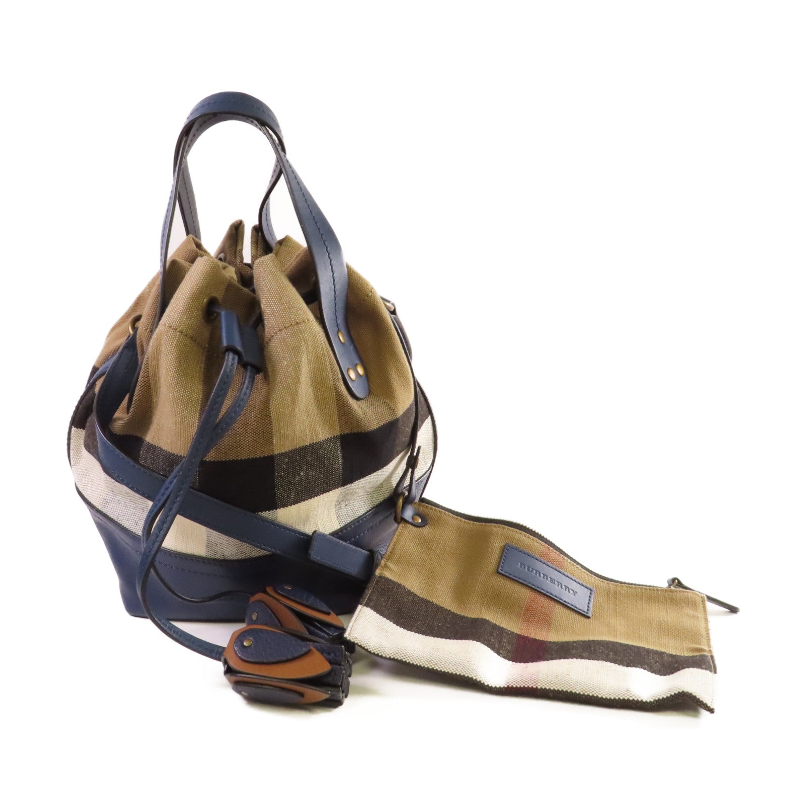 BURBERRY 帆布/牛皮皮革2Way Shoulder Bag金扣手挽肩背兩用袋啡色/藍色