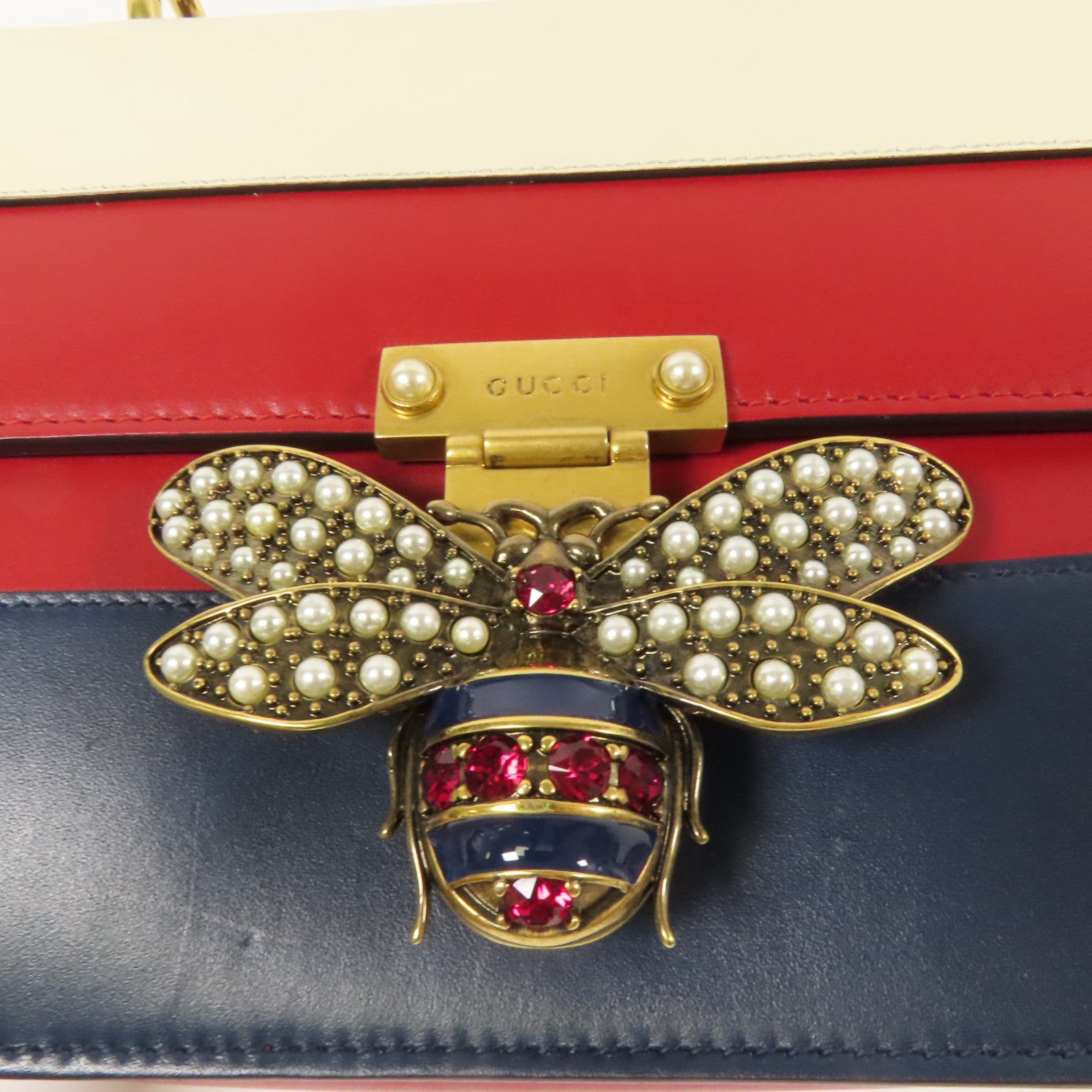 GUCCI 【激減優惠】牛皮皮革Queen Margaret Bee金扣肩背袋