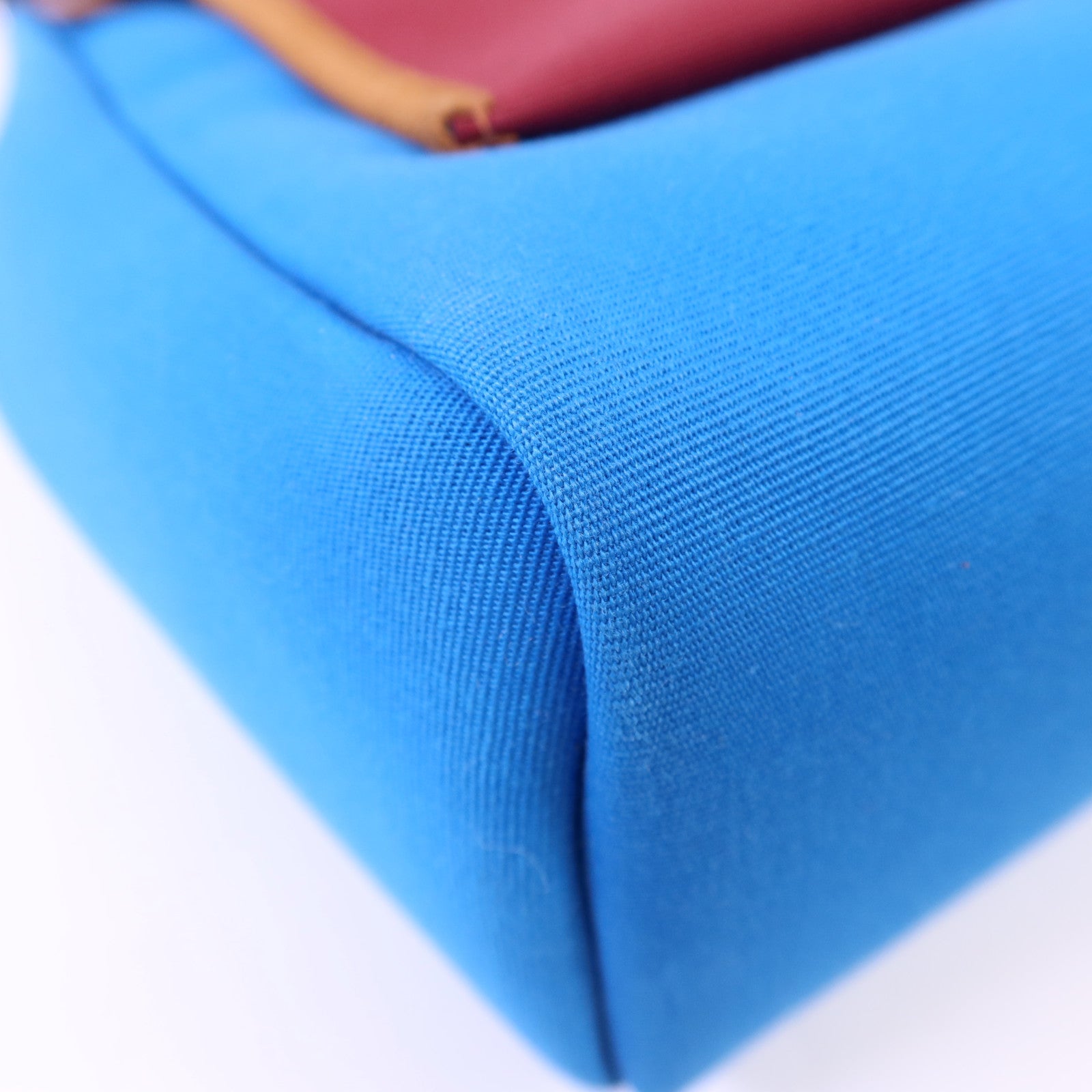HERMES 帆布Herbag PM銀扣手挽肩背兩用袋Bleu Izmir/Ruby
