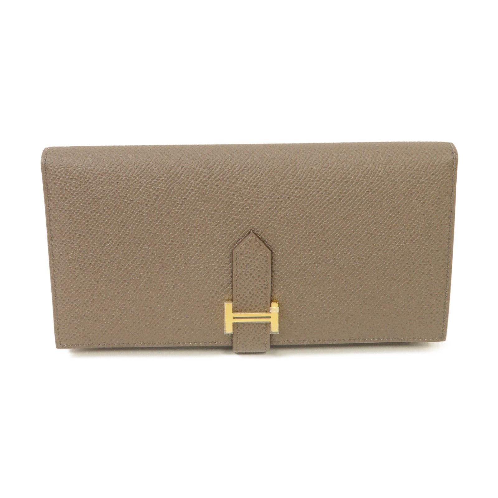 HERMES Epsom皮革Bearn Wallet金扣長錢包灰色