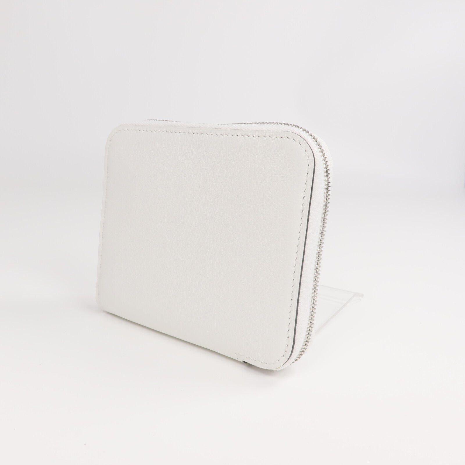HERMES Evercolor皮革Silk In Compact Wallet銀扣錢包New White