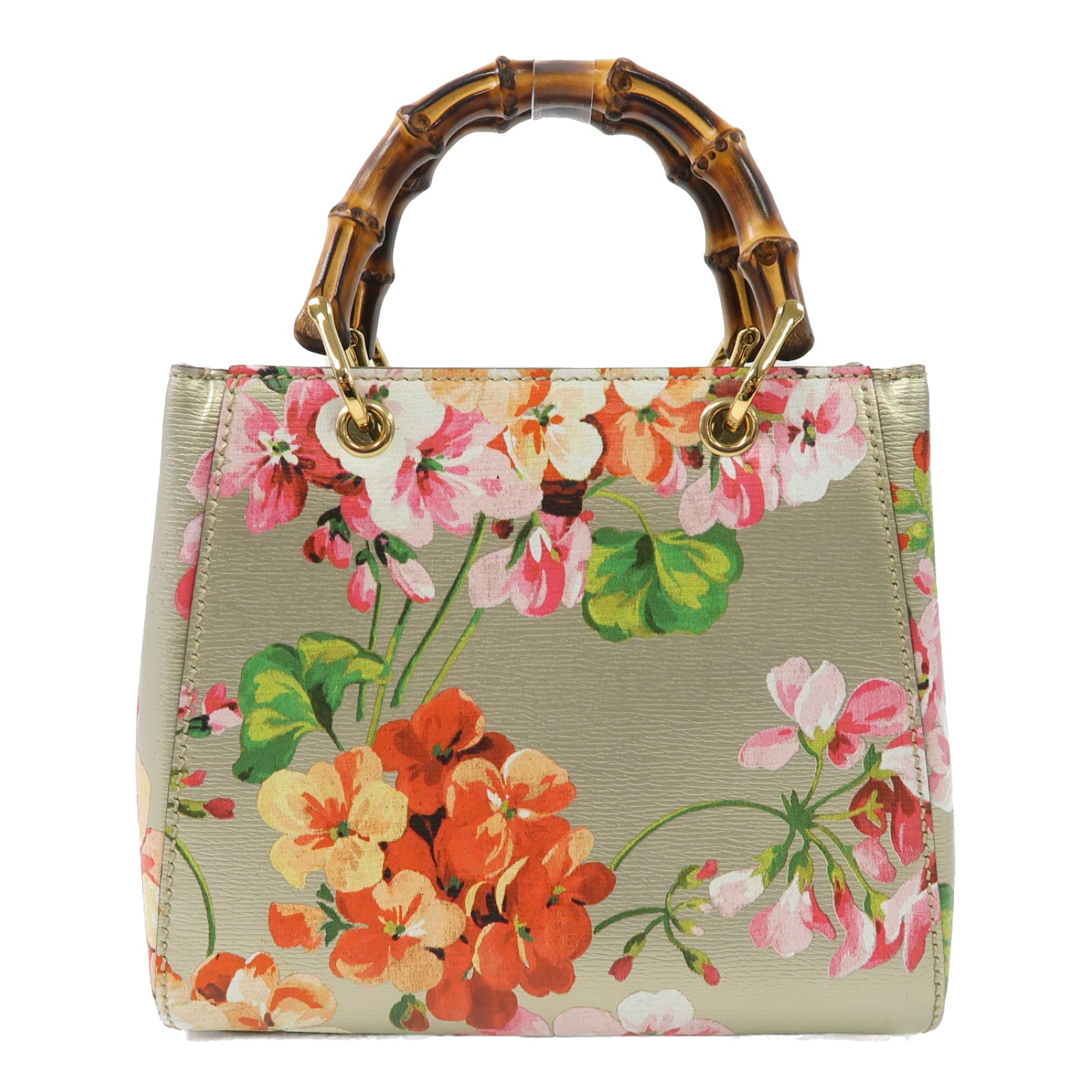 GUCCI 牛皮皮革Mini Bamboo Shopper金扣手挽肩背兩用袋金色