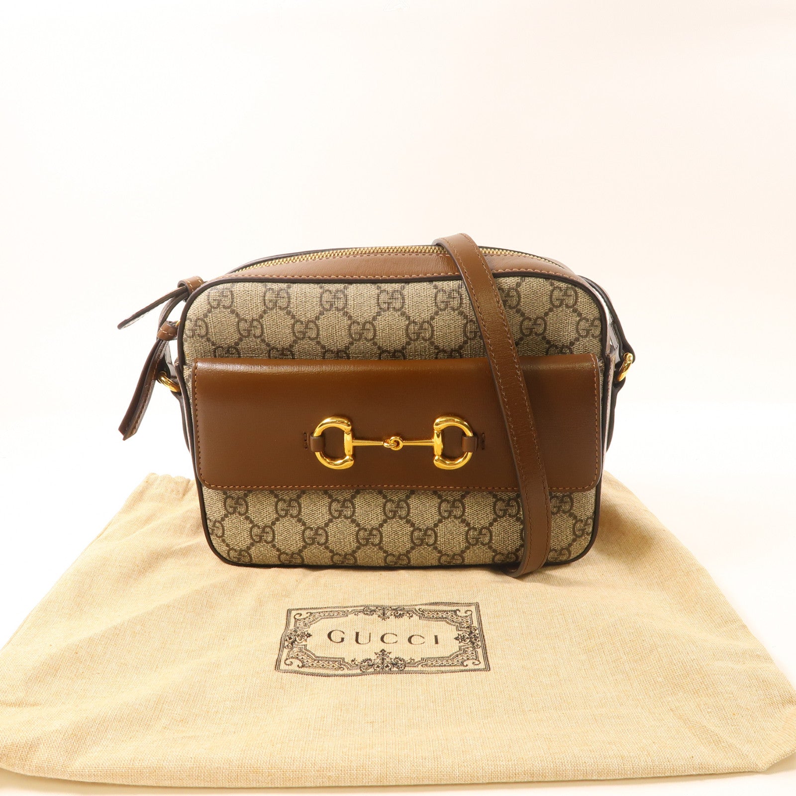 GUCCI 塗層帆布Shoulder Bag金扣肩背袋啡色