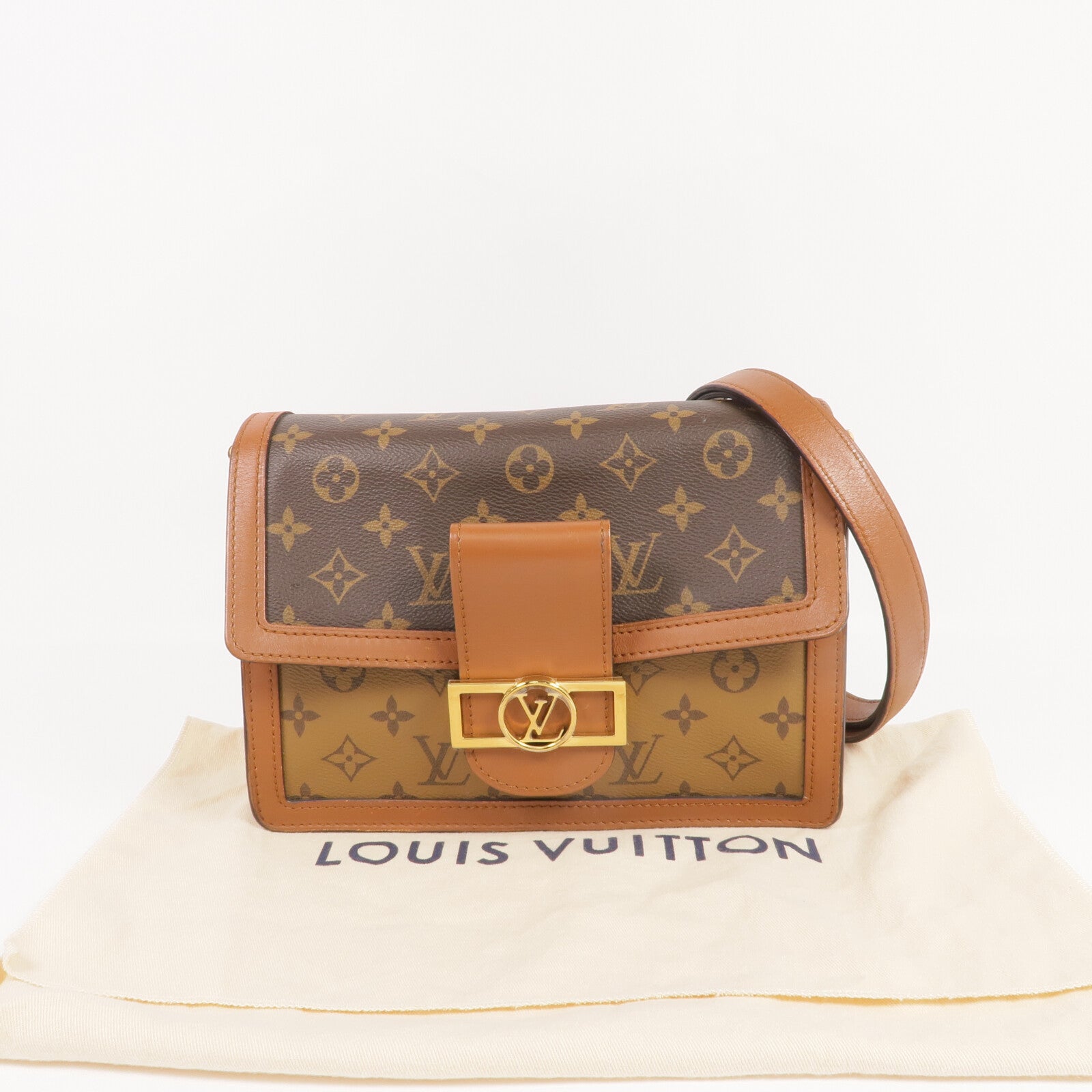 LOUIS VUITTON Monogram Reverse Dauphine MM金扣肩背袋