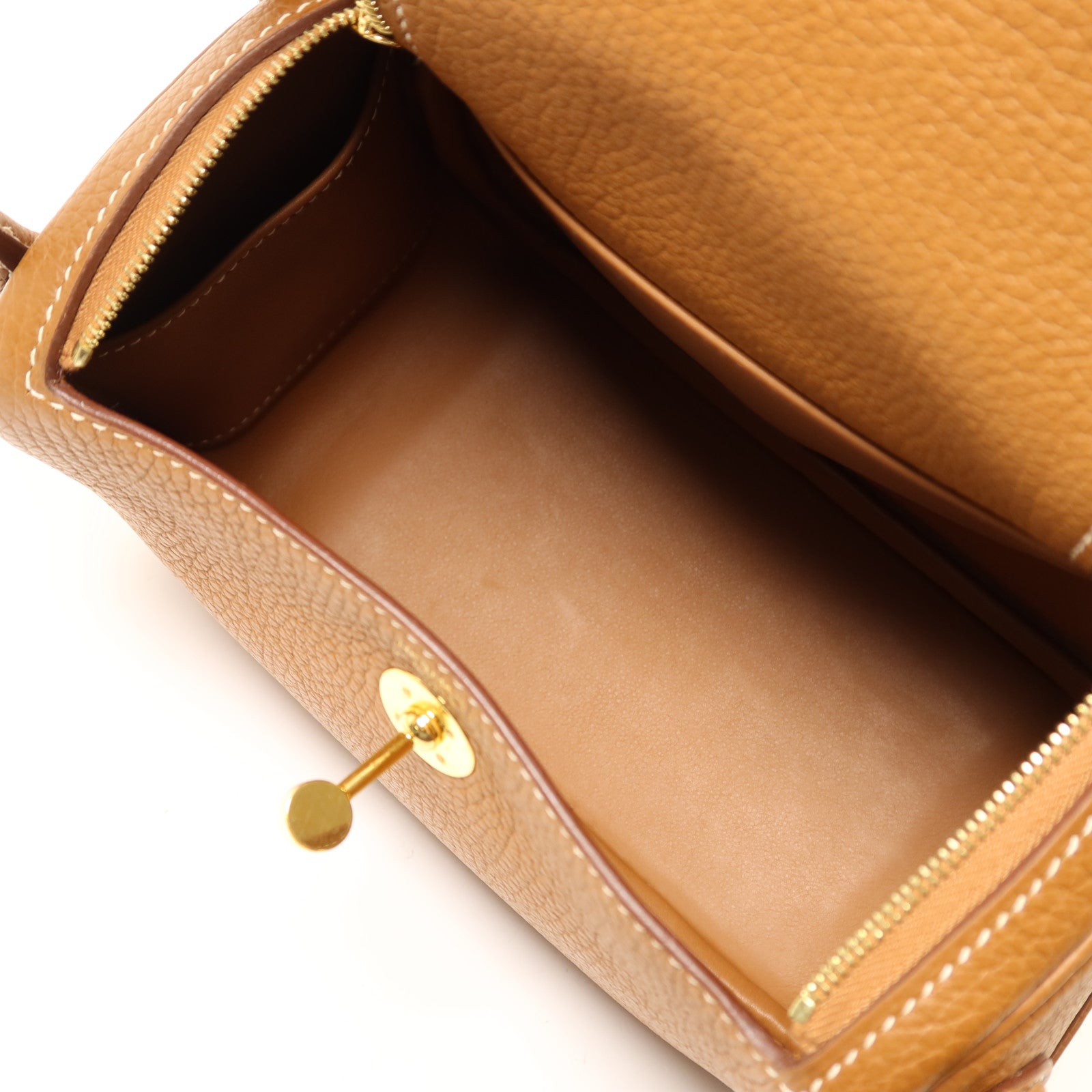 HERMES Clemence皮革Mini Lindy金扣手挽肩背兩用袋Gold