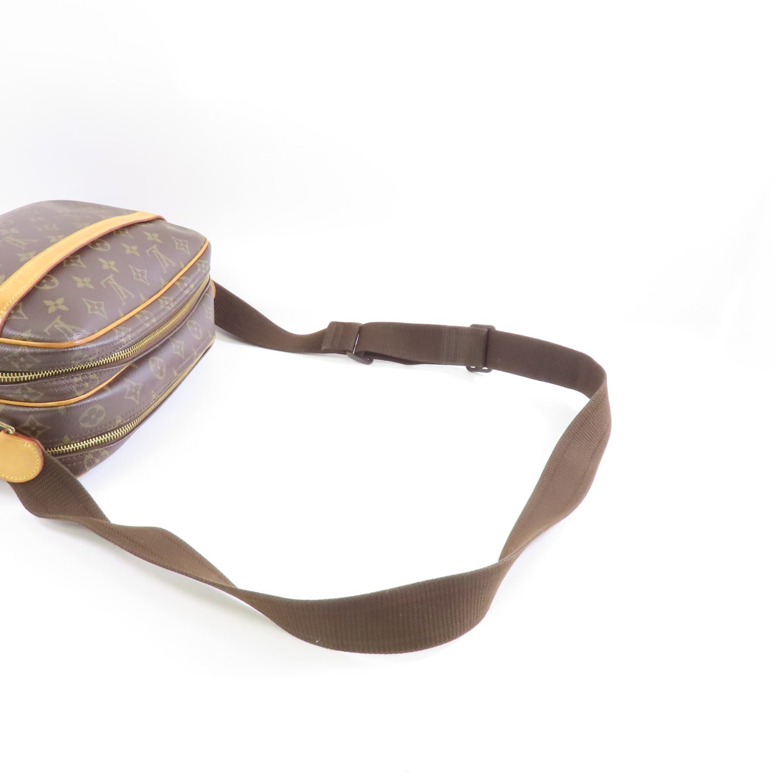 LOUIS VUITTON Monogram Reporter PM金扣肩背袋棕色