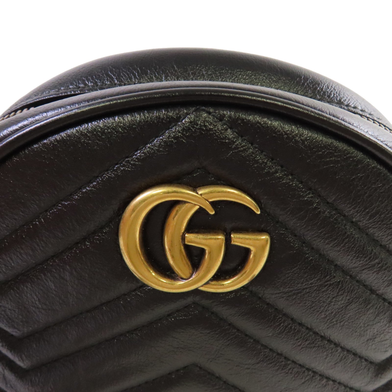 GUCCI 牛皮皮革GG Marmont Mini Round Shoulder Bag金扣肩背袋黑色