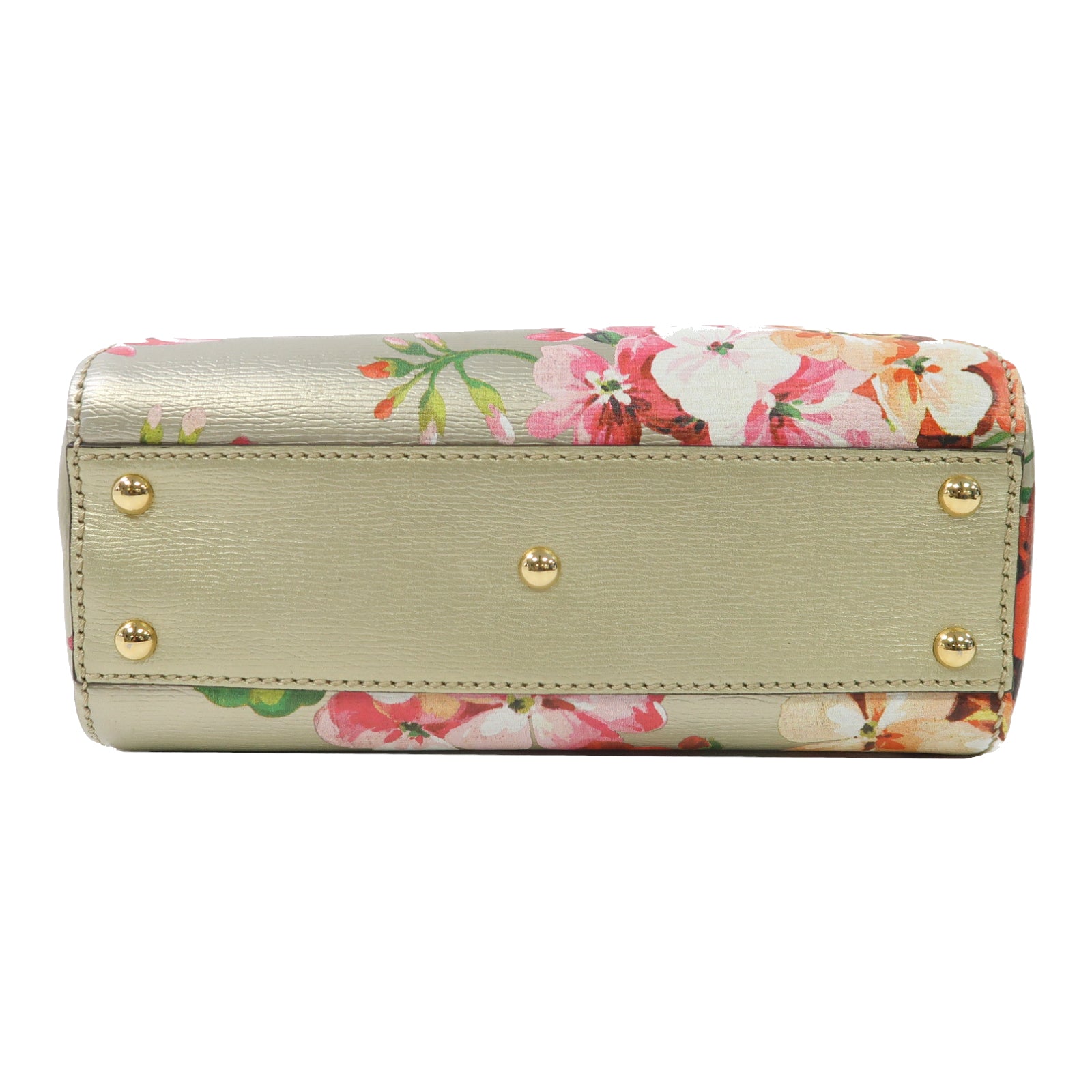 GUCCI 牛皮皮革Mini Bamboo Shopper金扣手挽肩背兩用袋金色
