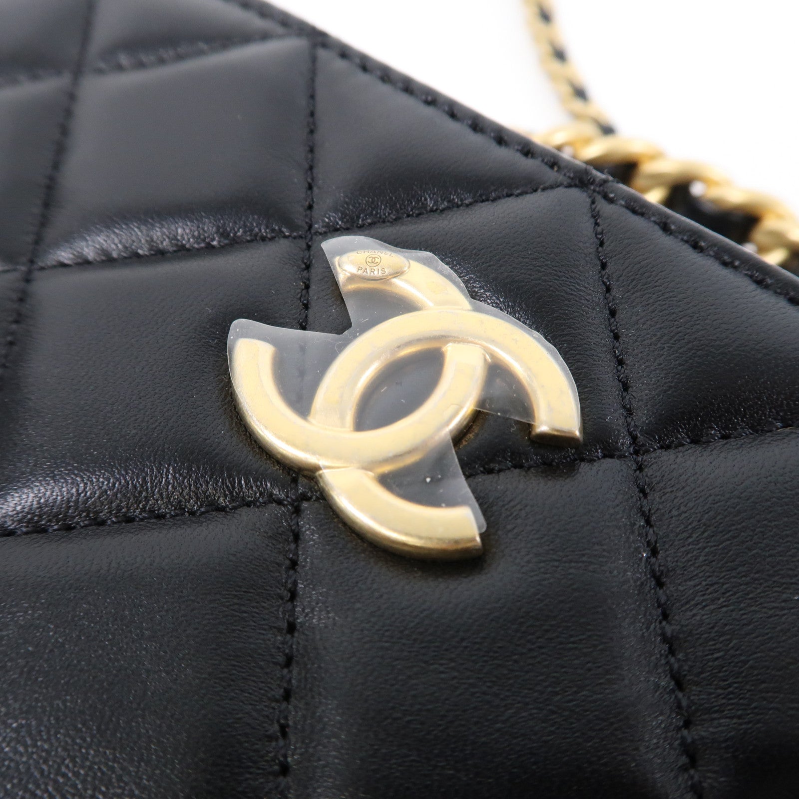 CHANEL 菱格羊皮皮革Shoulder Bag金扣手挽肩背兩用袋黑色