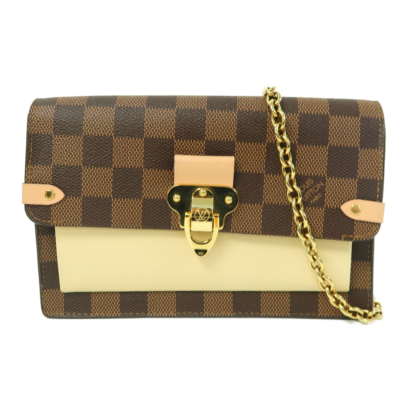 LOUIS VUITTON Damier Vavin Chain Wallet金扣鏈帶肩背袋啡色/米色