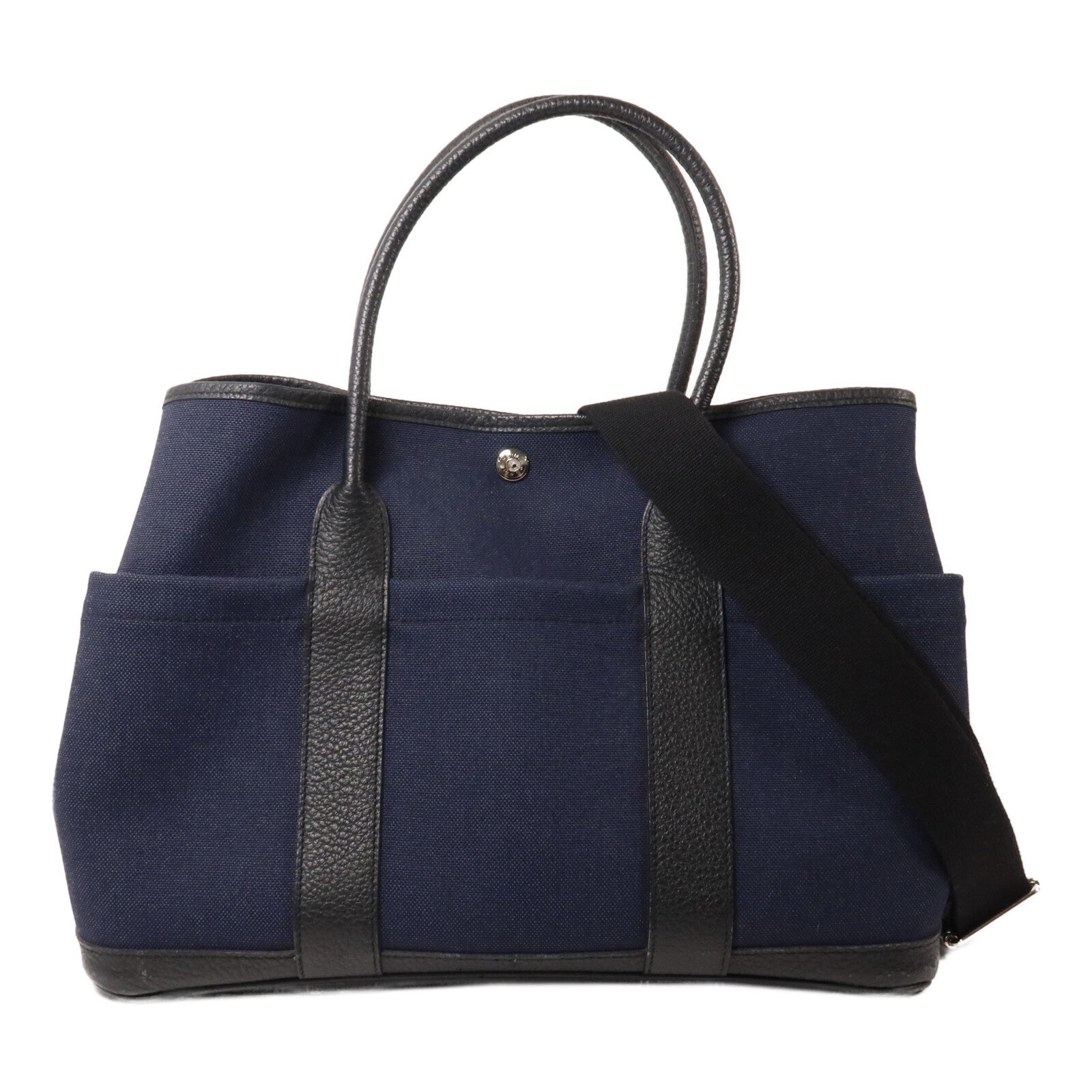 HERMES 帆布Garden Party Pocket 36手挽袋Bleu Nuit/Noir