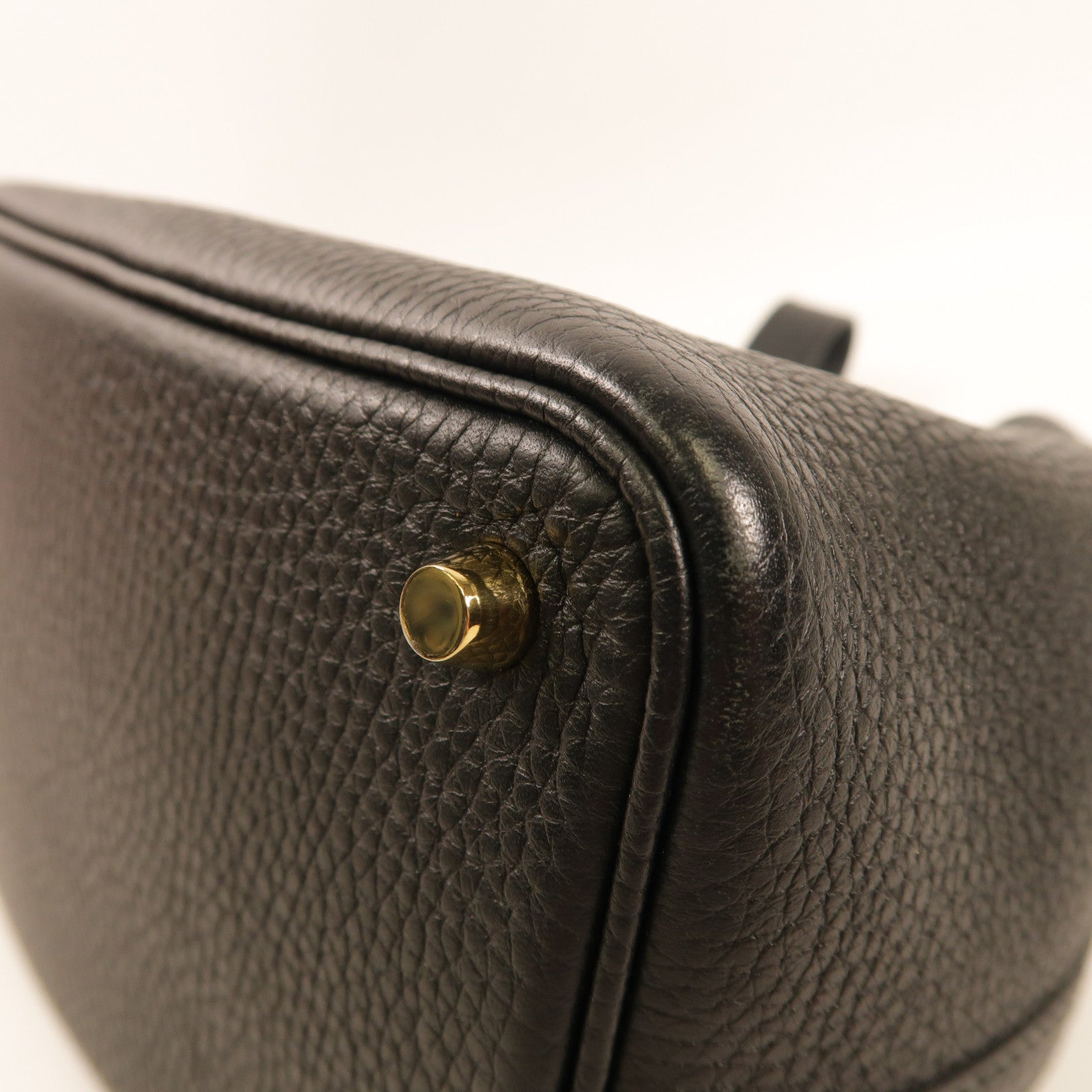 HERMES Clemence皮革Picotin PM手挽袋金扣Noir