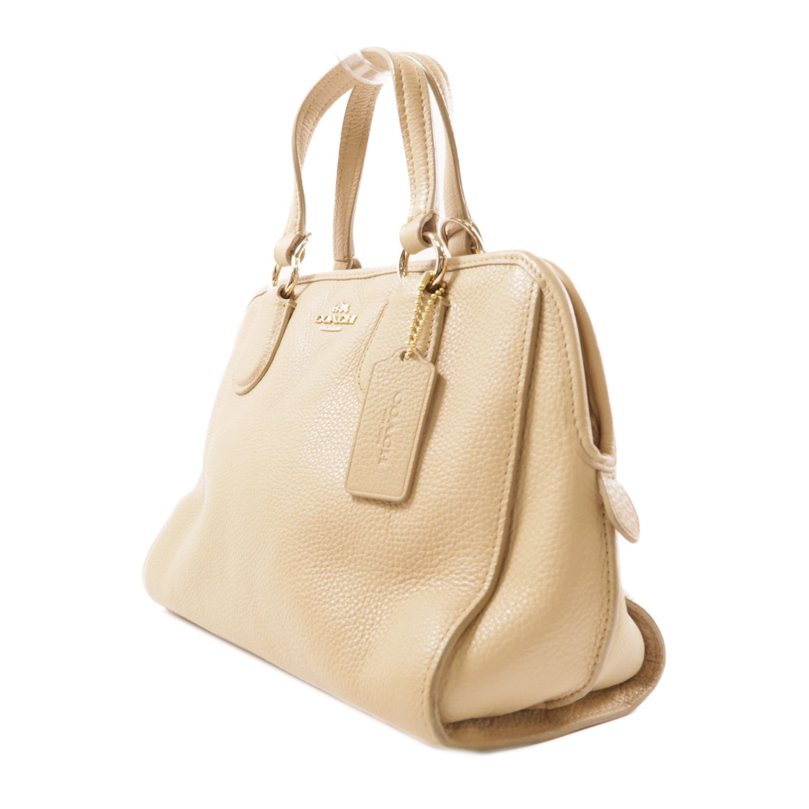 COACH 牛皮皮革Shoulder Bag金扣手挽肩背兩用袋米色