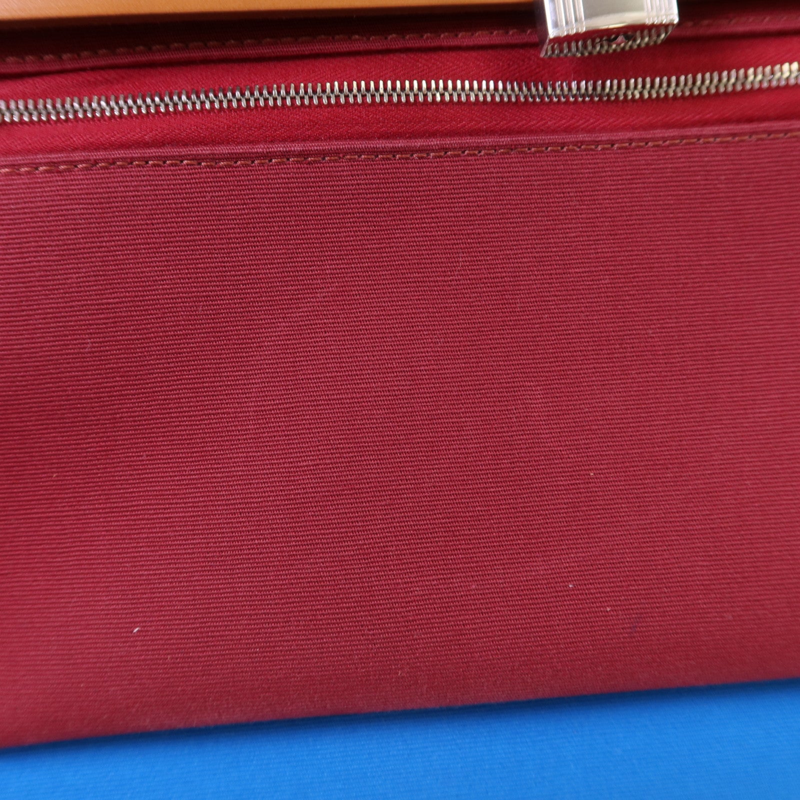 HERMES 帆布Herbag PM銀扣手挽肩背兩用袋Bleu Izmir/Ruby
