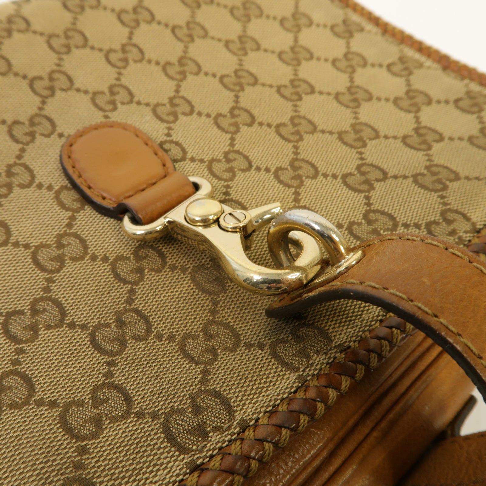 GUCCI 帆布/皮革Marrakech Flap Messenger Bag金扣肩背袋啡色