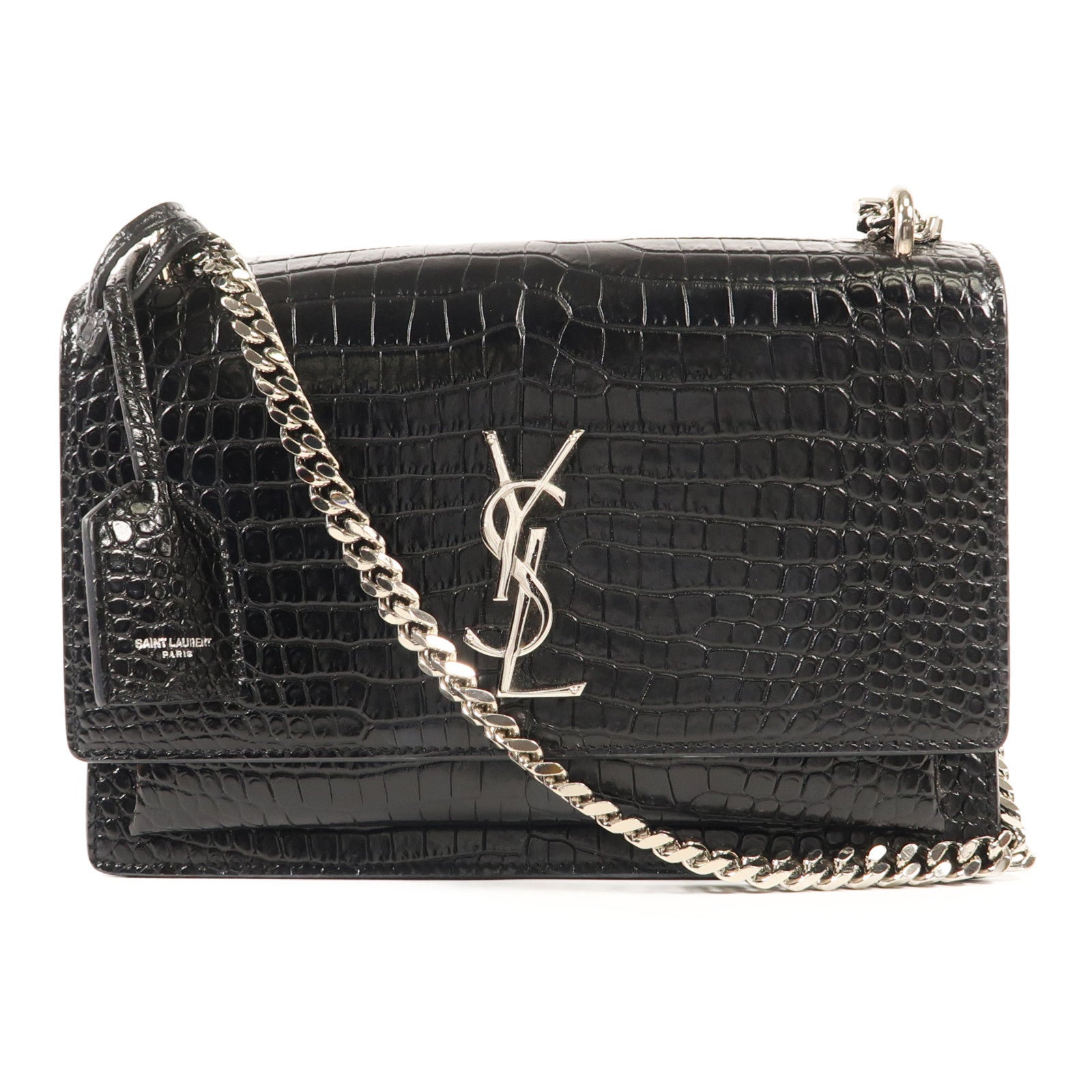 SAINT LAURENT 牛皮皮革Sunset Medium銀扣鏈帶肩背袋