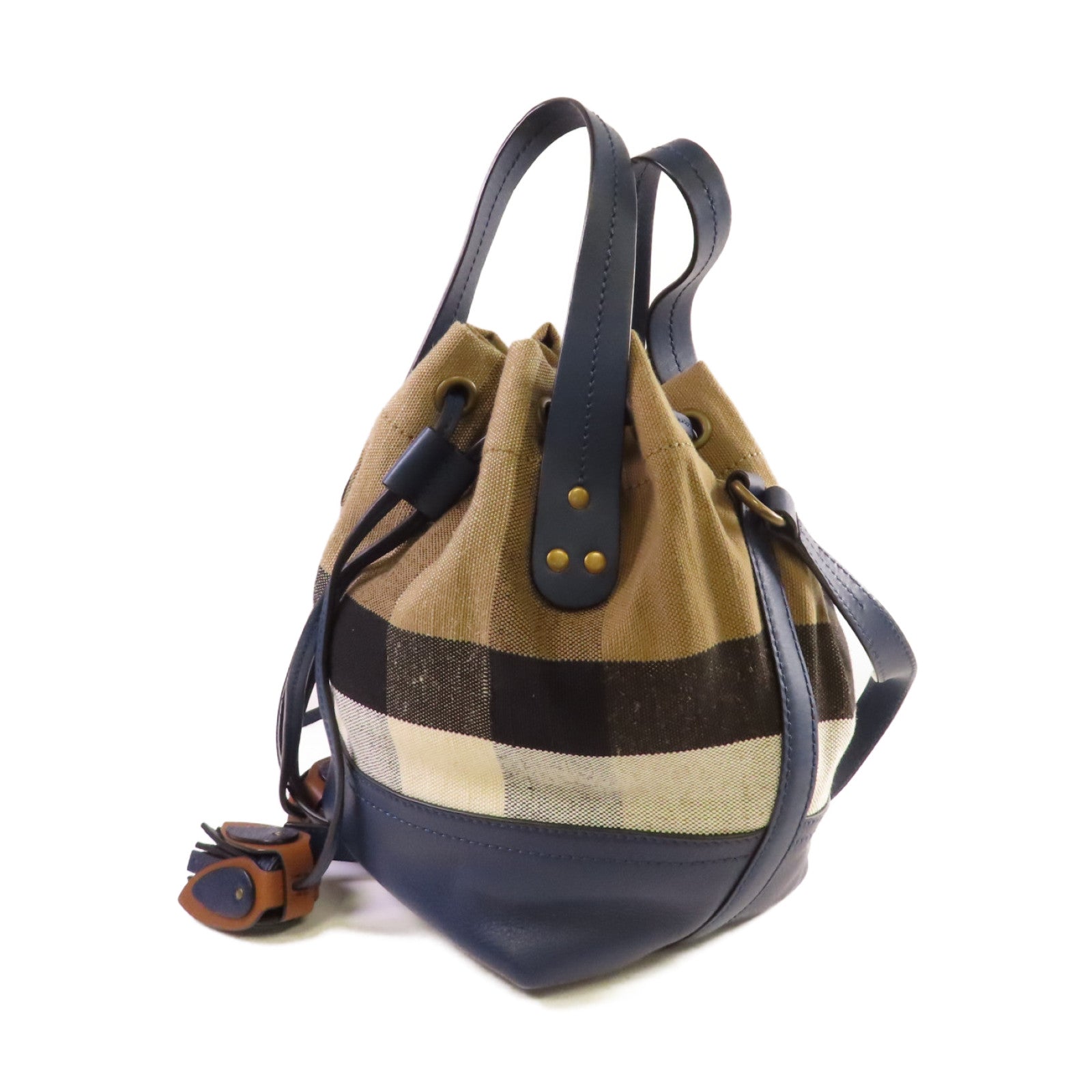 BURBERRY 帆布/牛皮皮革2Way Shoulder Bag金扣手挽肩背兩用袋啡色/藍色