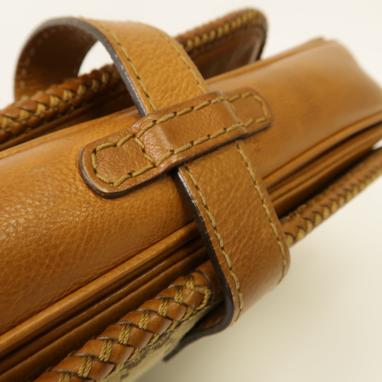 GUCCI 帆布/皮革Marrakech Flap Messenger Bag金扣肩背袋啡色