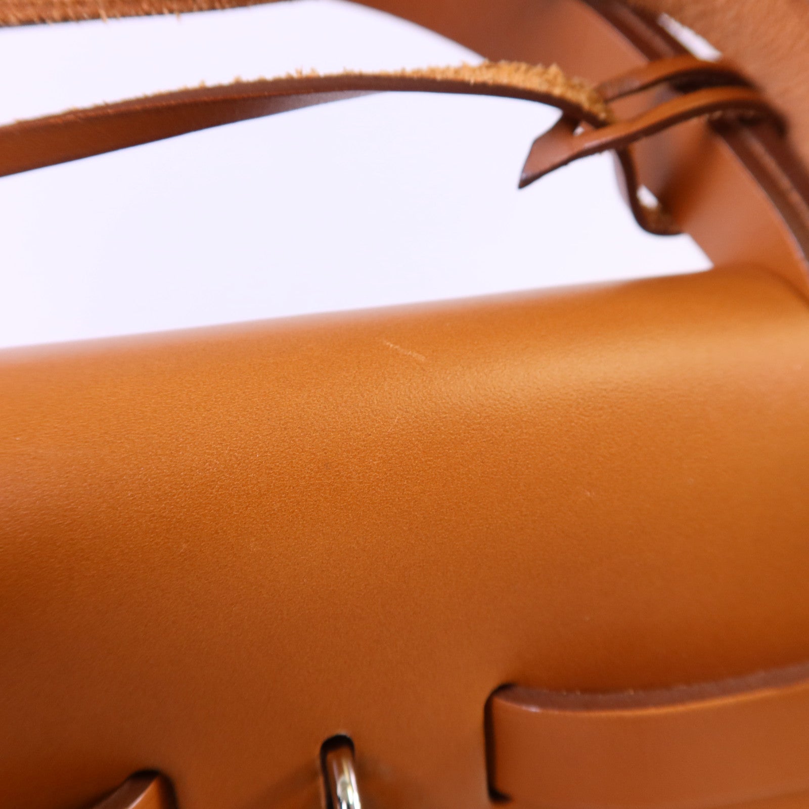 HERMES 帆布Herbag PM銀扣手挽肩背兩用袋Bleu Izmir/Ruby