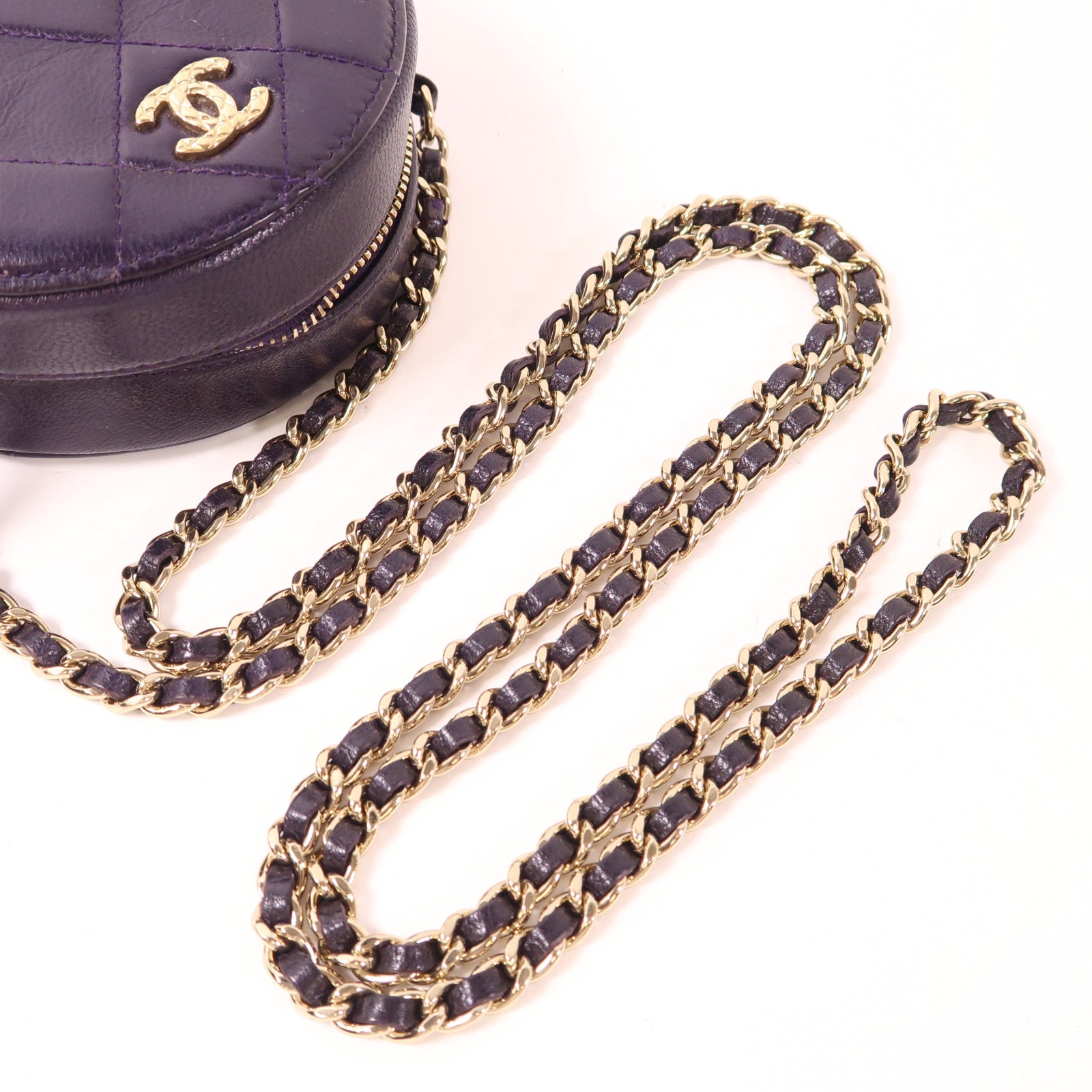 CHANEL CC GHW Chain Shoulder Bag Calfskin Leather Purple