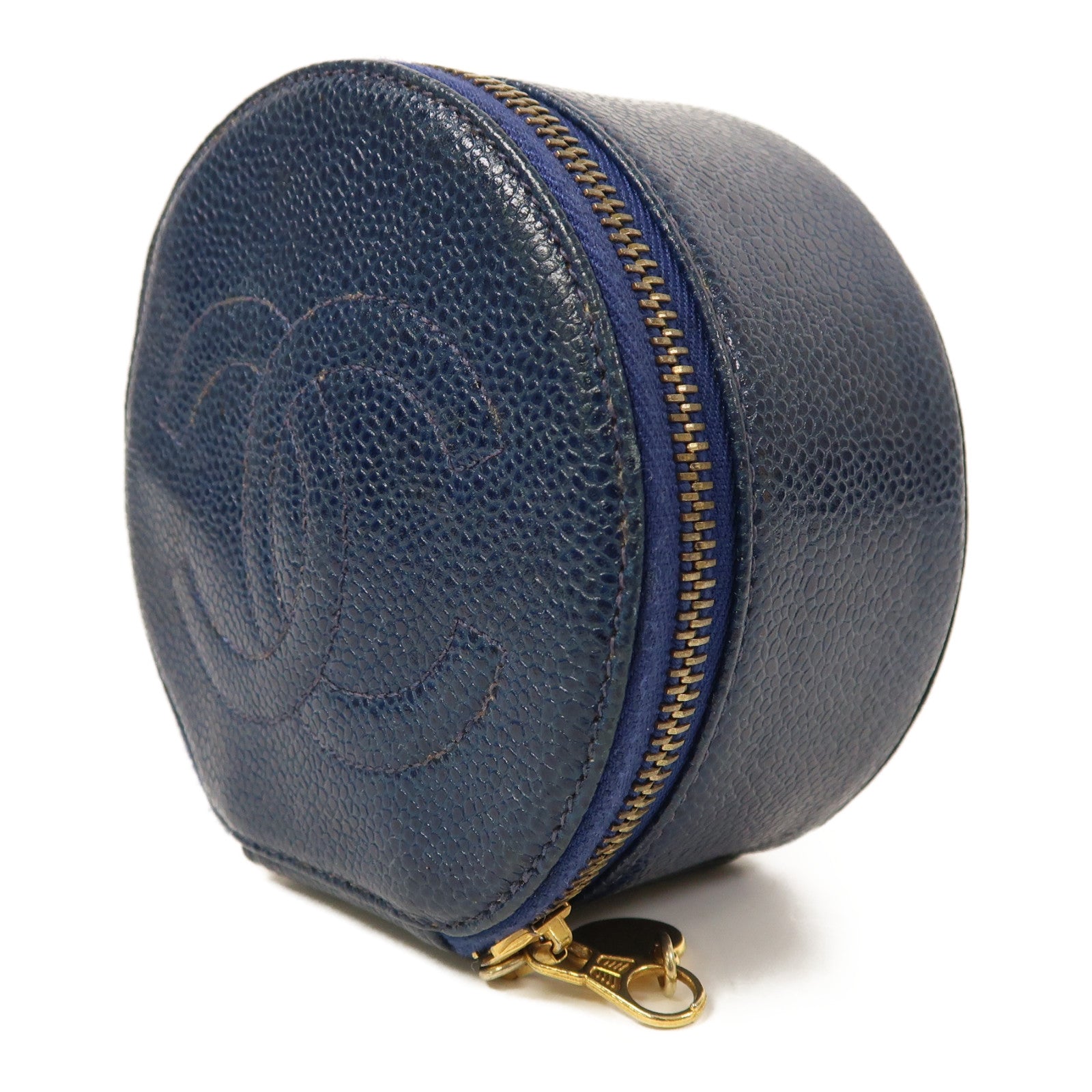 CHANEL 牛皮皮革Pouch手拿包金扣藍色