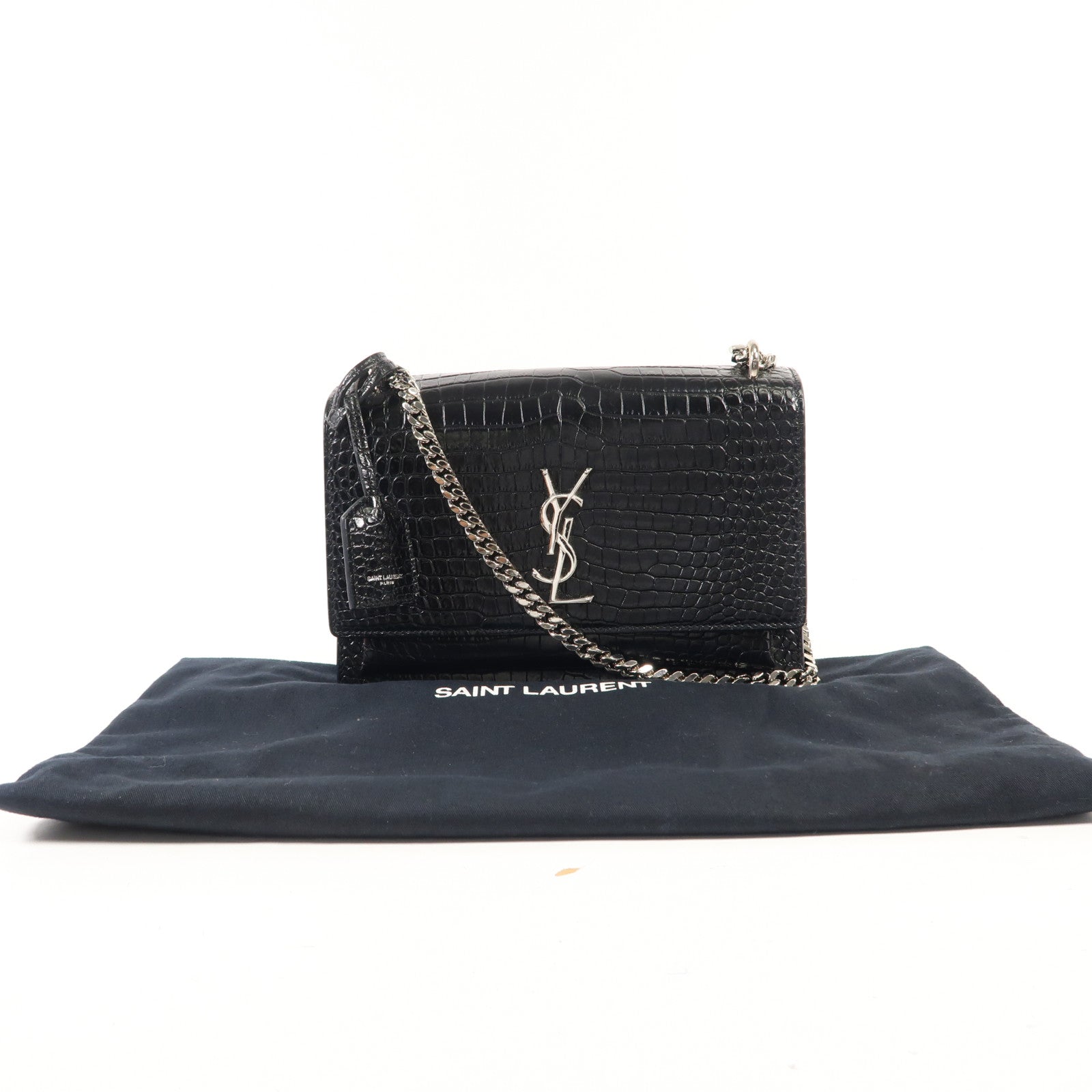 SAINT LAURENT 牛皮皮革Sunset Medium銀扣鏈帶肩背袋