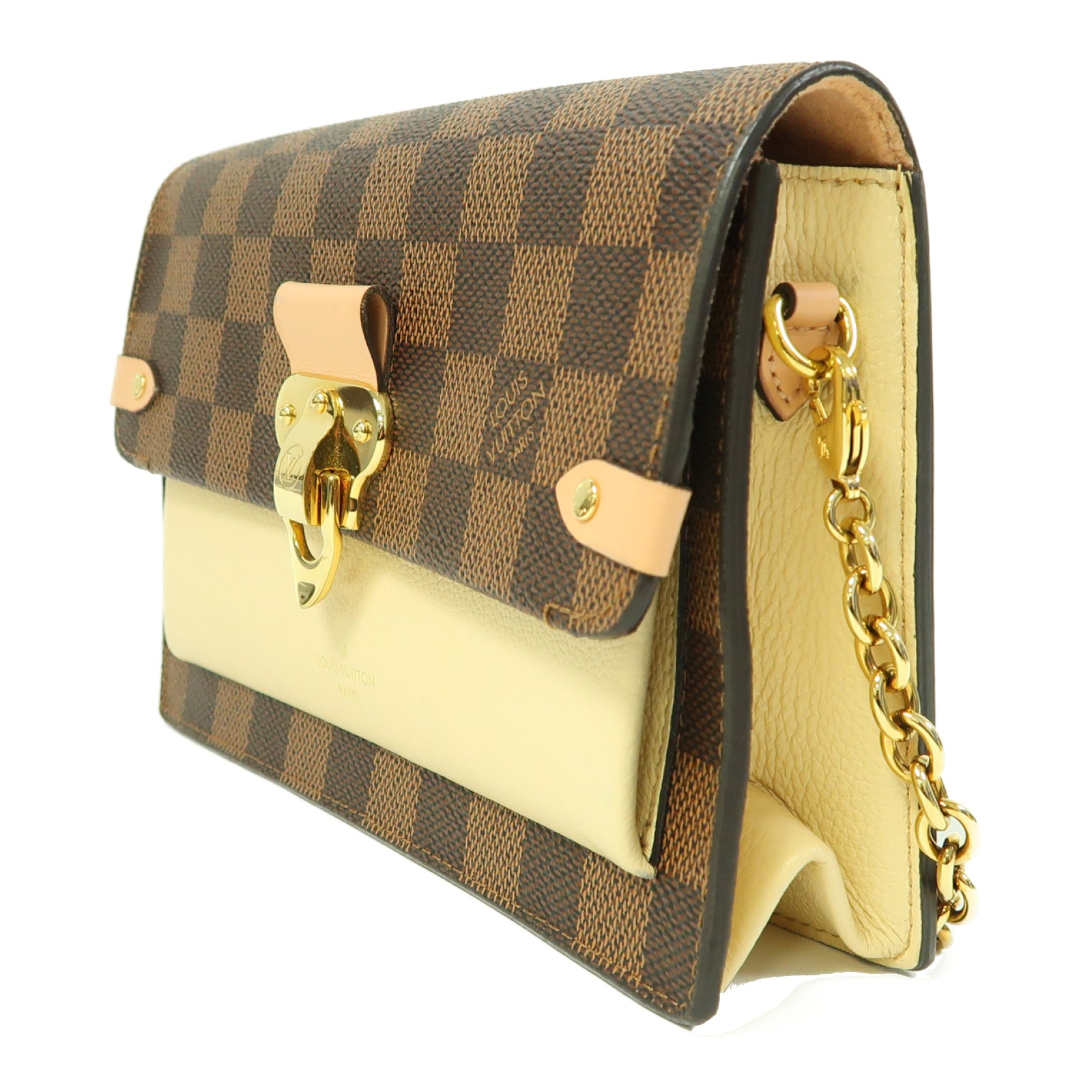 LOUIS VUITTON Damier Vavin Chain Wallet金扣鏈帶肩背袋啡色/米色