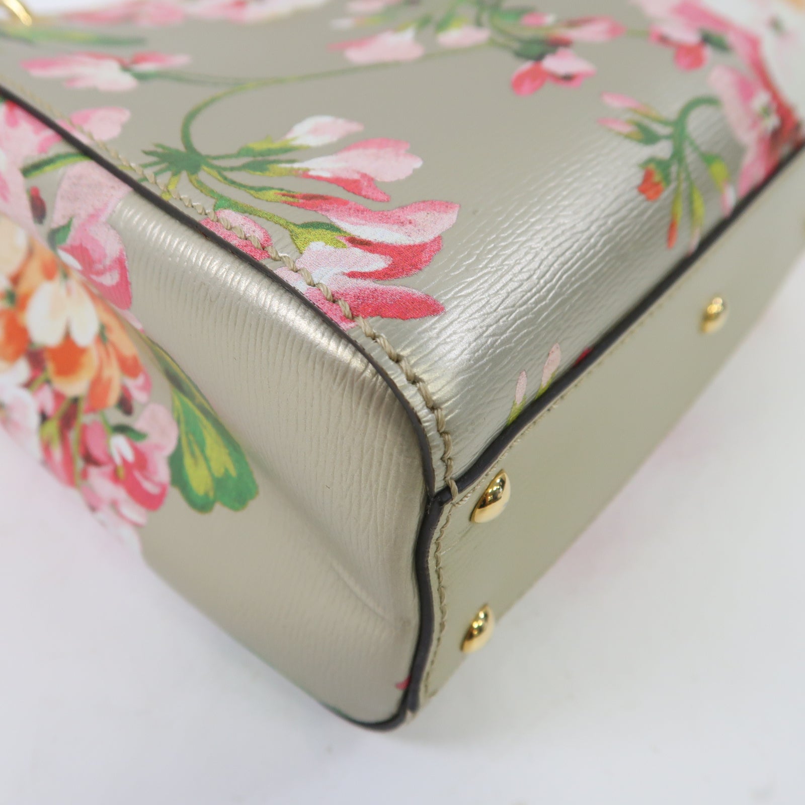 GUCCI 牛皮皮革Mini Bamboo Shopper金扣手挽肩背兩用袋金色
