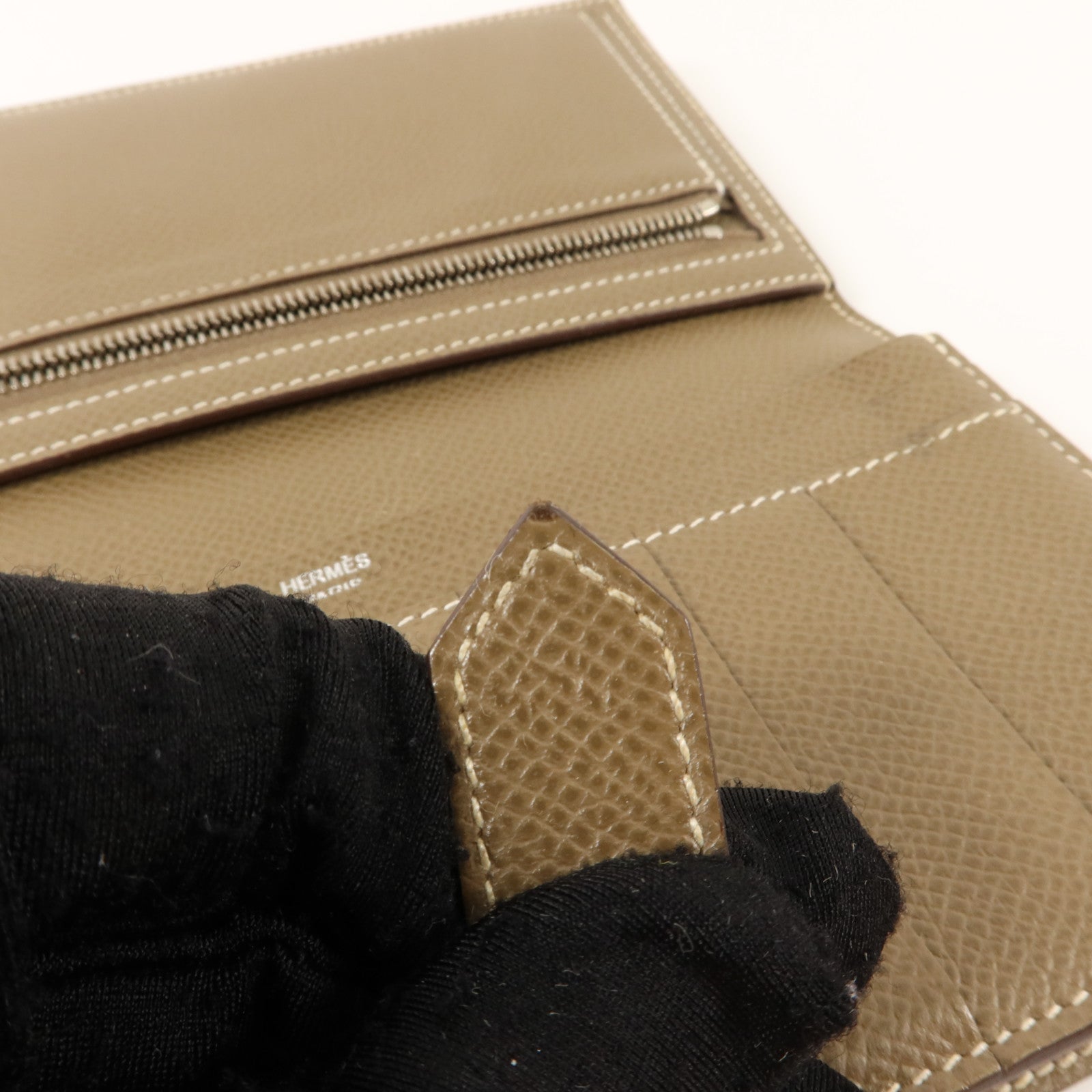 HERMES Epsom皮革Bearn Long Wallet銀扣長錢包Etoupe
