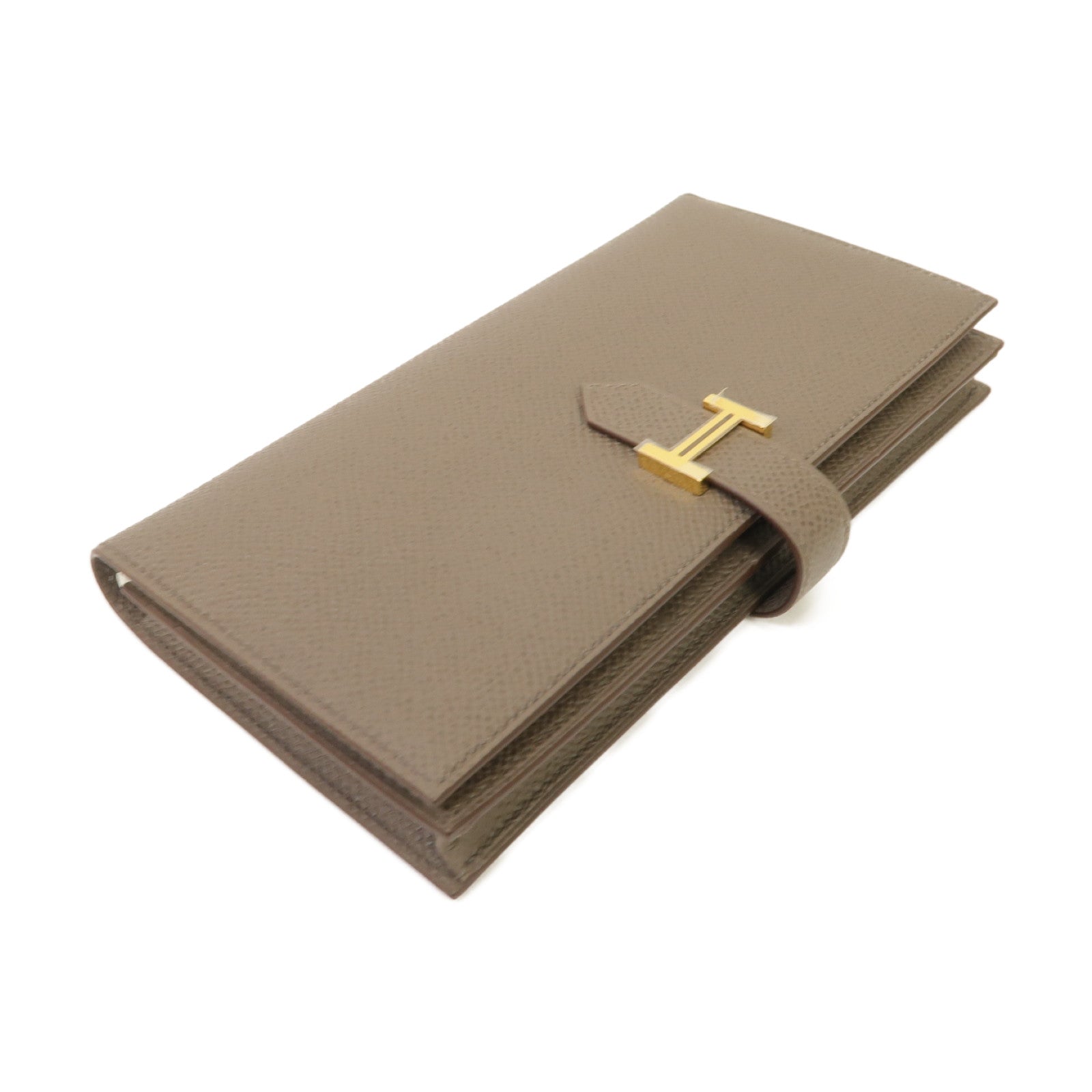 HERMES Epsom皮革Bearn Wallet金扣長錢包灰色