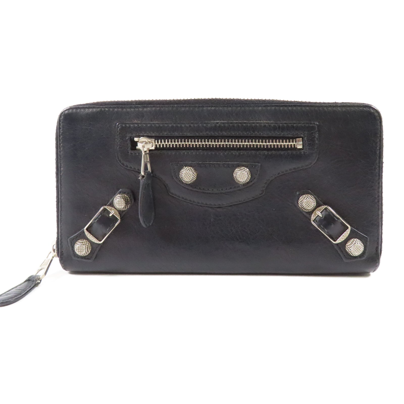 BALENCIAGA 牛皮皮革Long Wallet銀扣長錢包黑色